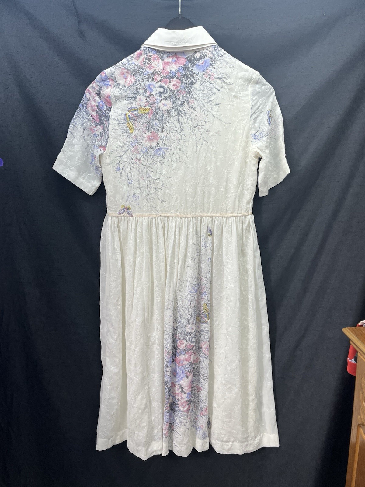 Vtg Femina Nutmeg Floral Butterfly Embroidered Dress Rose Print Cottagecore S/M