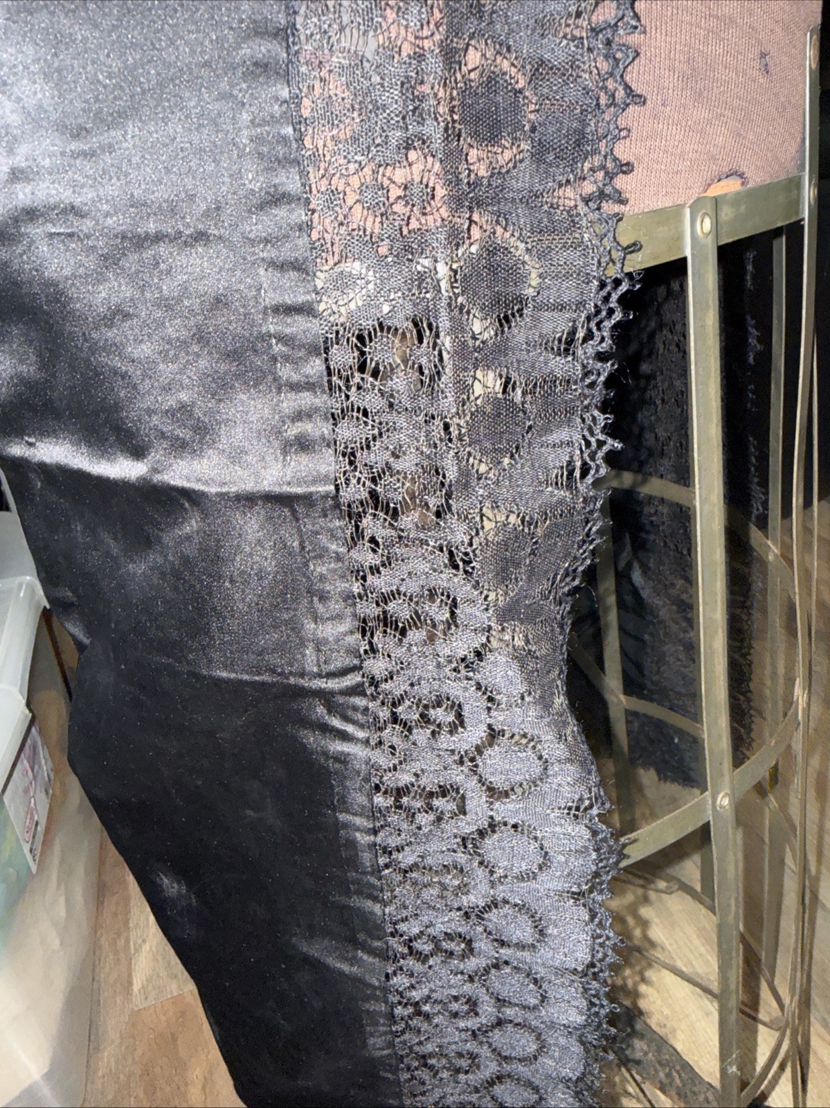 Antique Victorian Edwardian Black Satin And Lace Mourning Apron