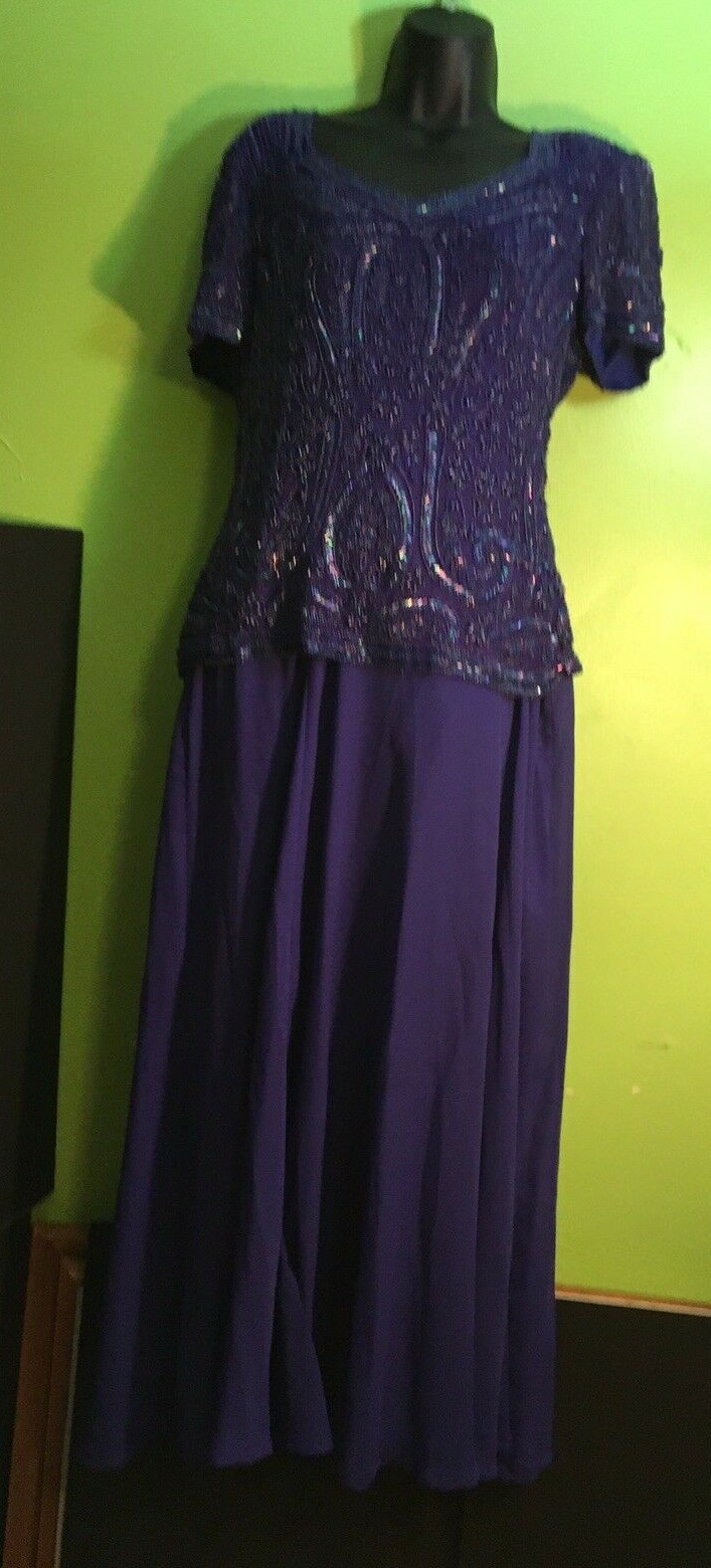Vintage Stenay Stunning Evening beaded Dress Marine Blue Size 6 With Nice Design