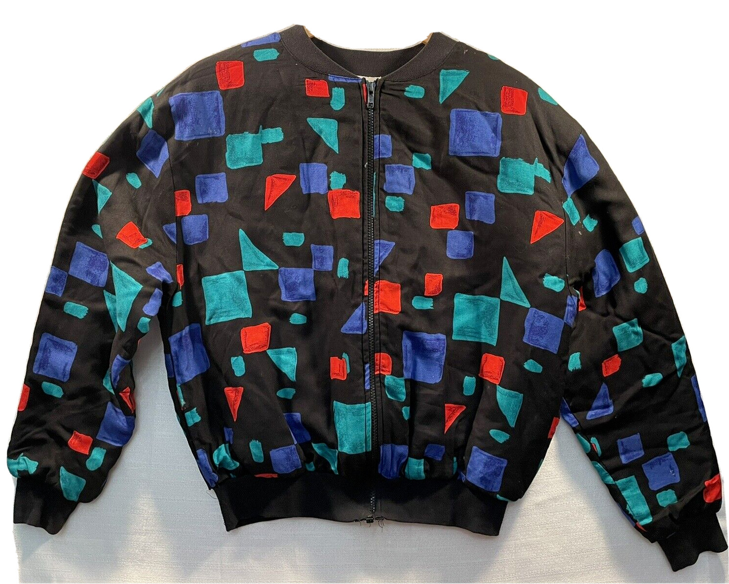 Vintage Geometric 80’s Full Zip Jacket Black Medium Steven Ross Naturally