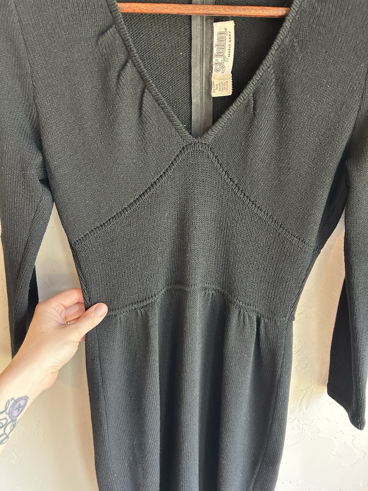 Vintage 70s 80s St. John Dress S Black Santana Knit Quiet Luxury Designer