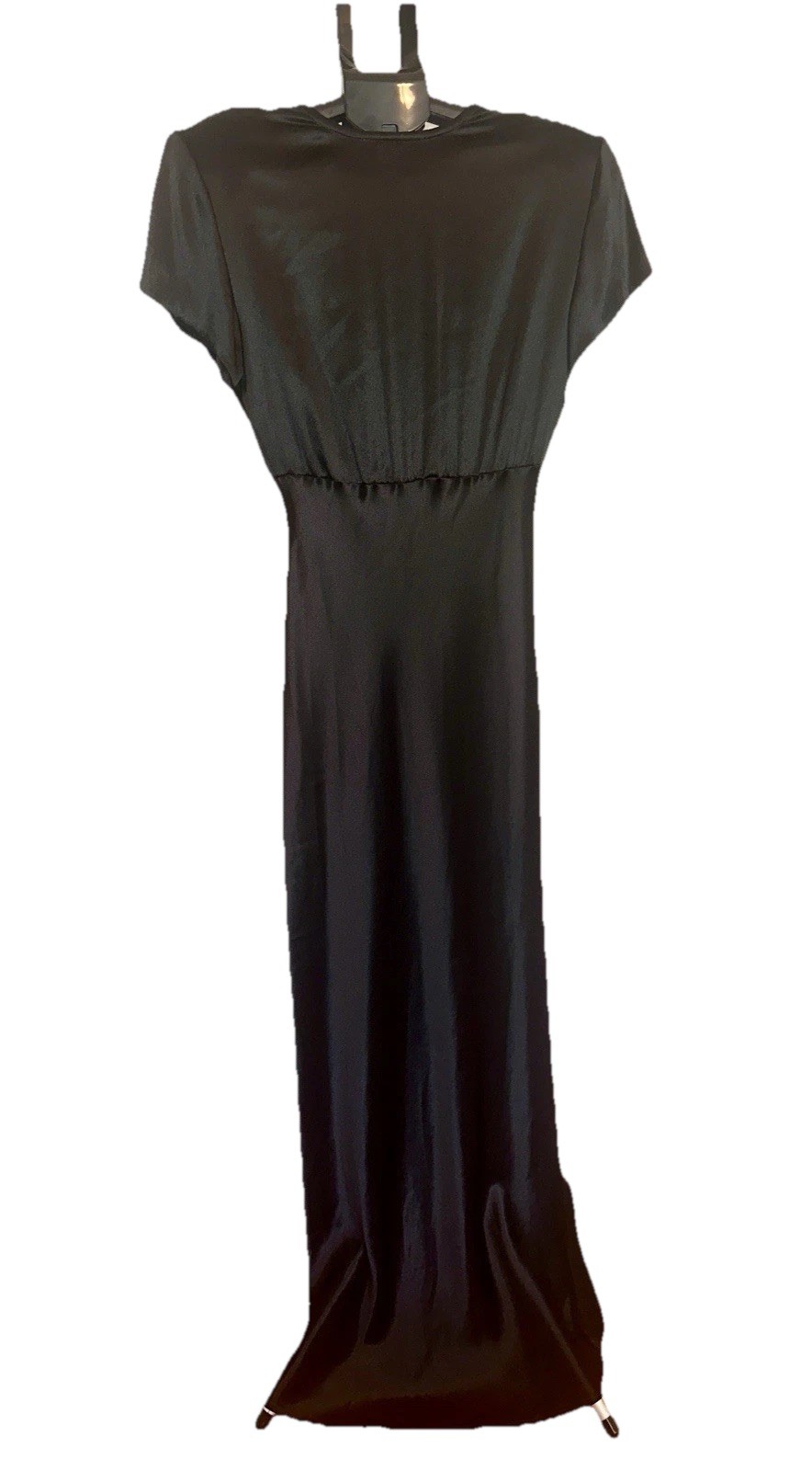Vintage 40’s Style Black Satin Gown By Miss Ashlee Rhinestone Accent Size 8