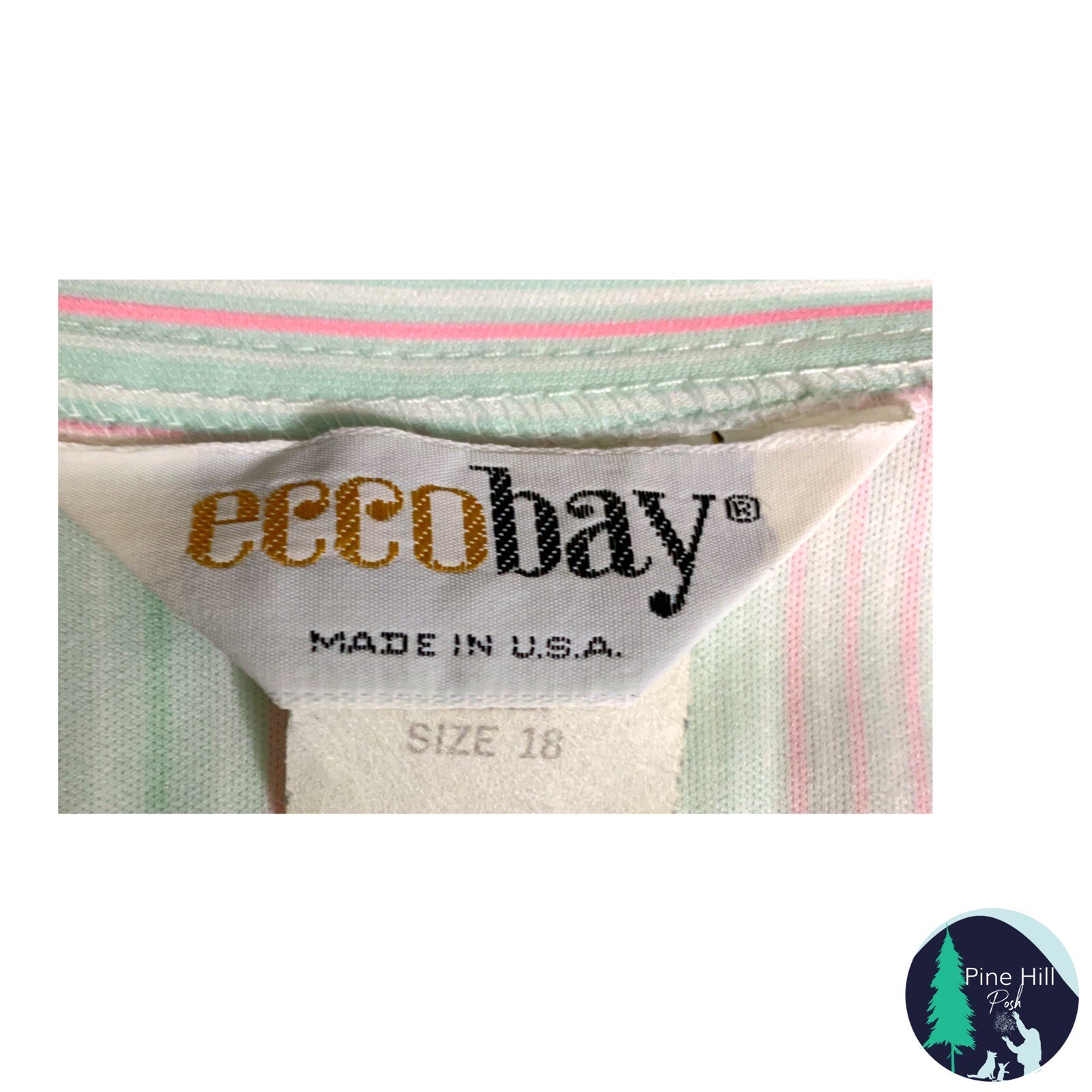 Vintage 70s Eccobay Shirt Large Pink Green Stripe Floral Button Up Disco Hippy