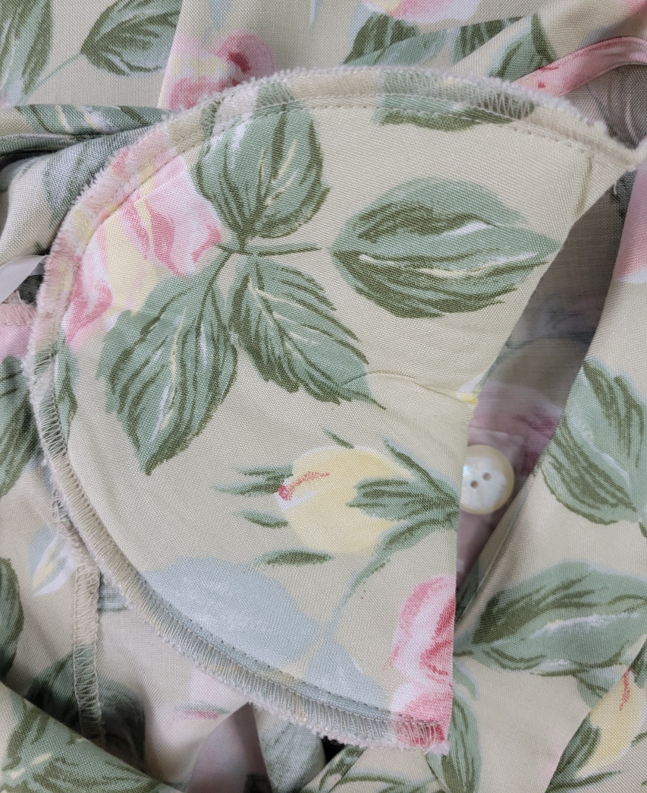 Vintage Ellen Ashley Tan Fit & Flare Button Down Dress w Pastel Florals Size 8