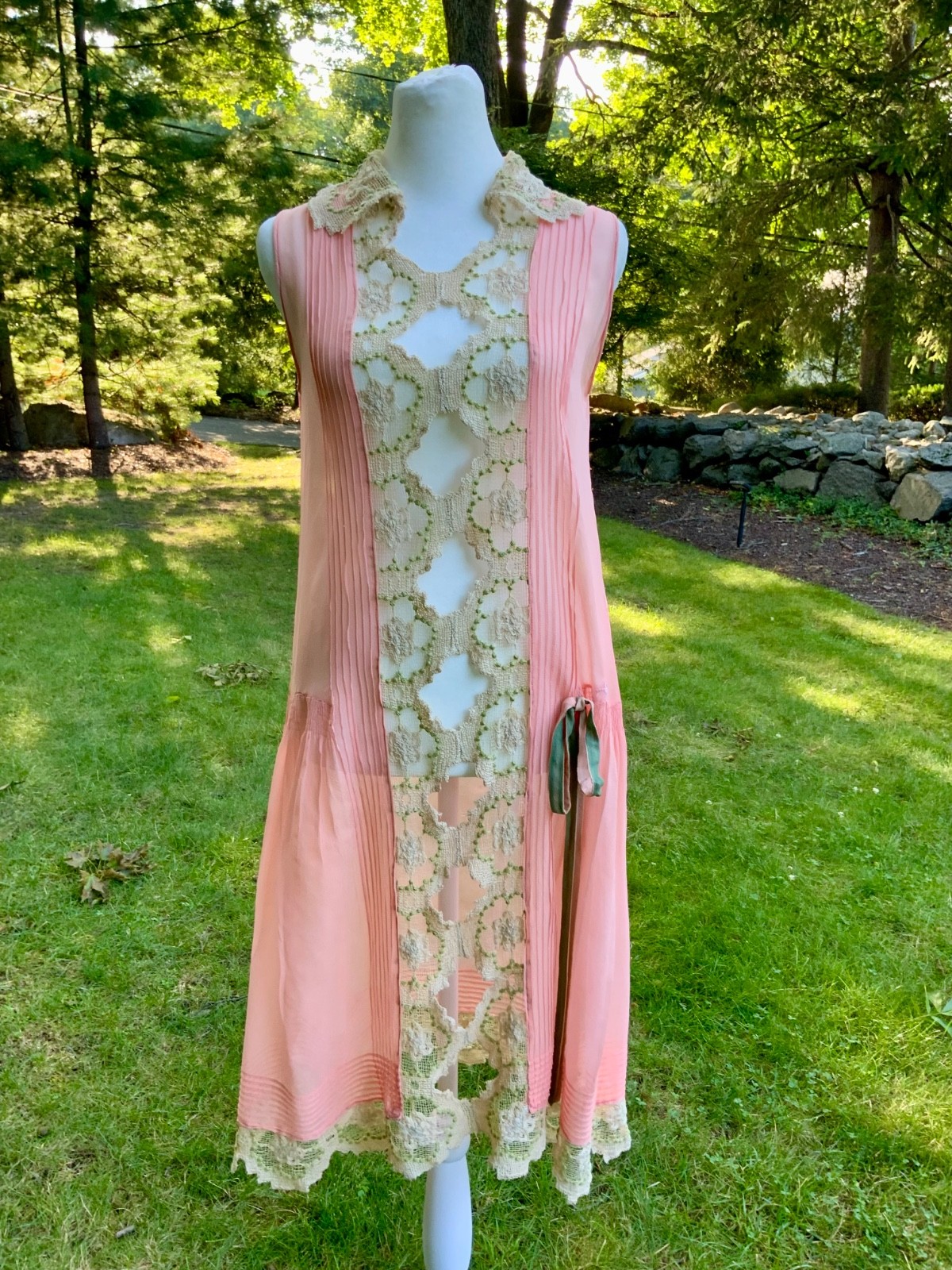 Rare 1920s Silk Chiffon Flapper Dress Art Deco Lace Dress Original Silk Slip Ant
