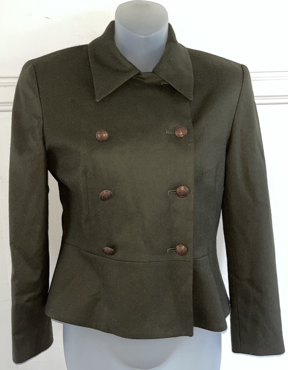 Vtg 90s Pendleton Wool Double Breasted Army Green Military Blazer Jacket 2 EUC!