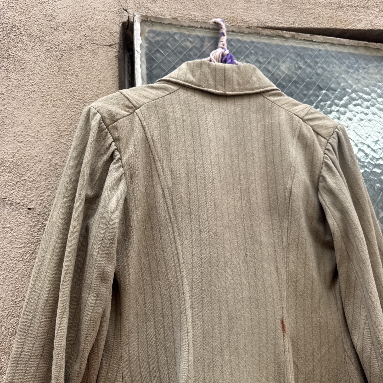 Antique Edwardian Pin Stripe Cream Coat Celluloid Buttons Darting Dress Jacket