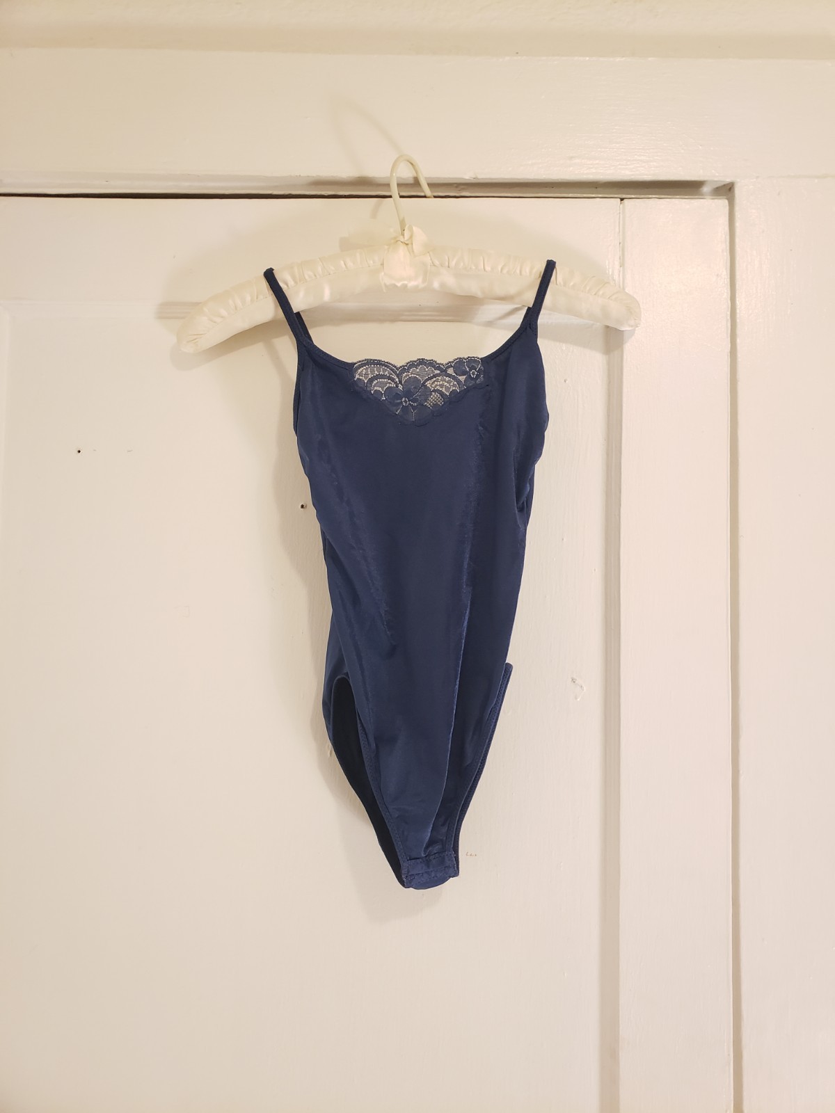 Vtg 80s Underscene Navy Nylon Blend Lace Lingerie Bodysuit Sz M Fits Small