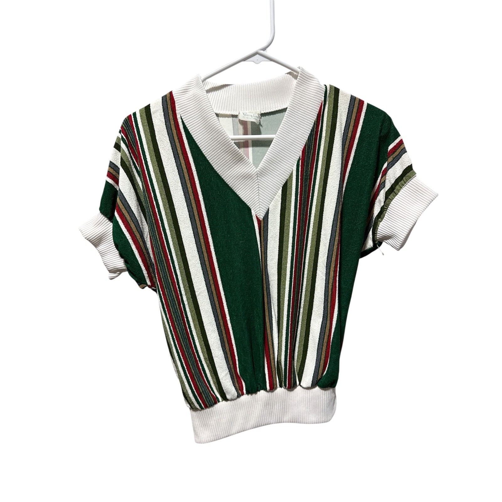 Vintage 1970s Penny Lou of California Striped Knit V-Neck Top