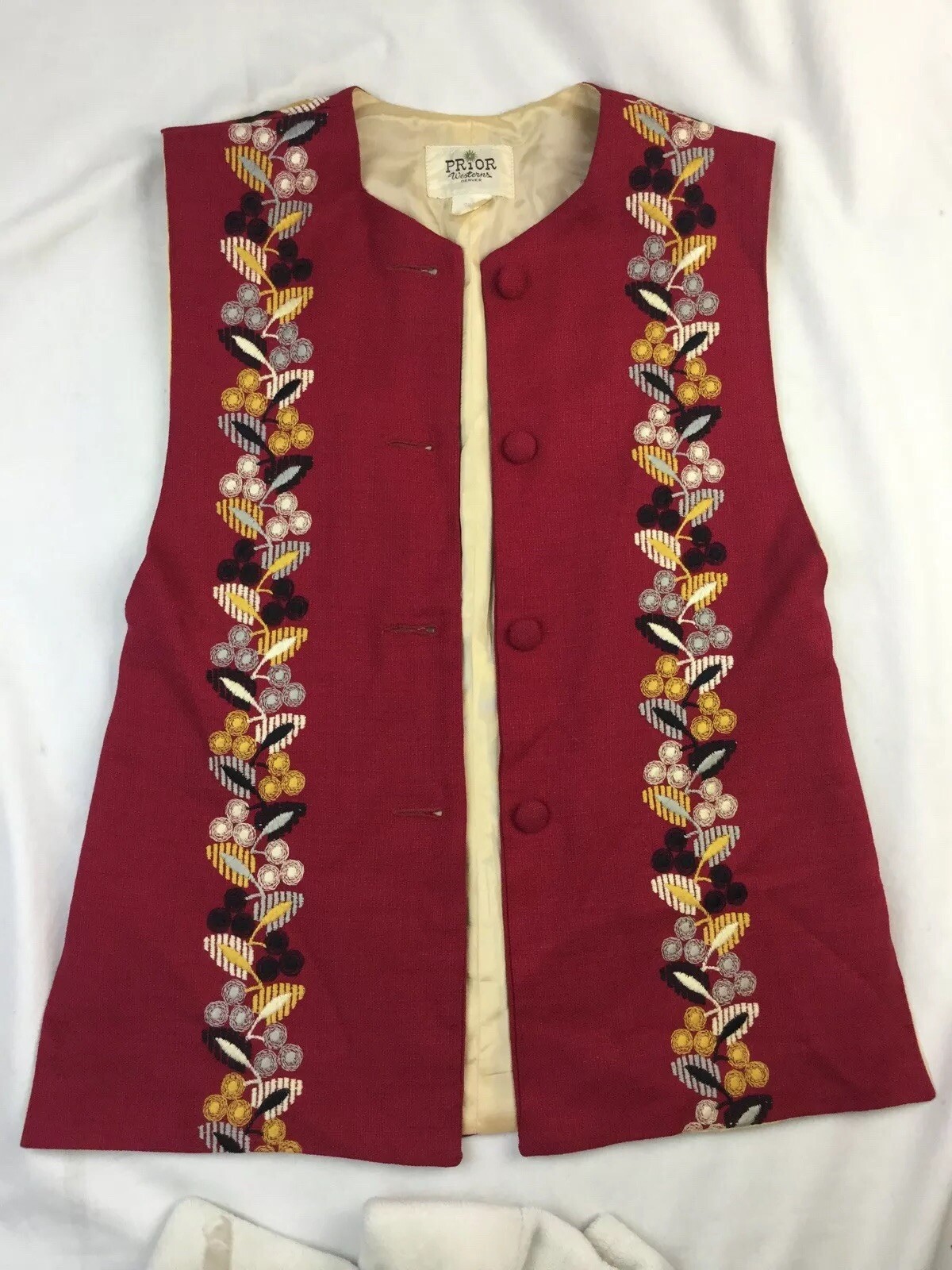 Womens Long vintage Embroidered Vest Prior Westerns Denver SZ Small