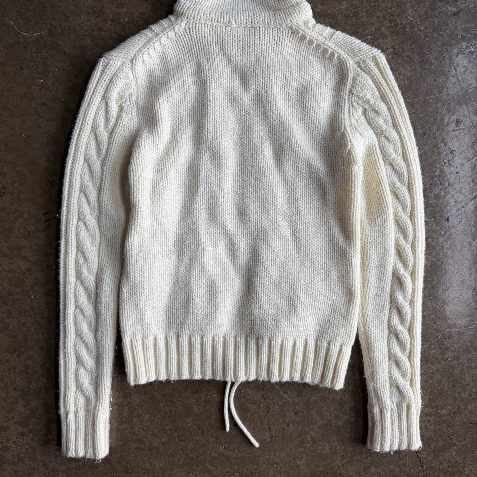 Vintage 80’s JC Penney Cream Cable Knit Acrylic Zip Drawstring Hoodie Women’s XS