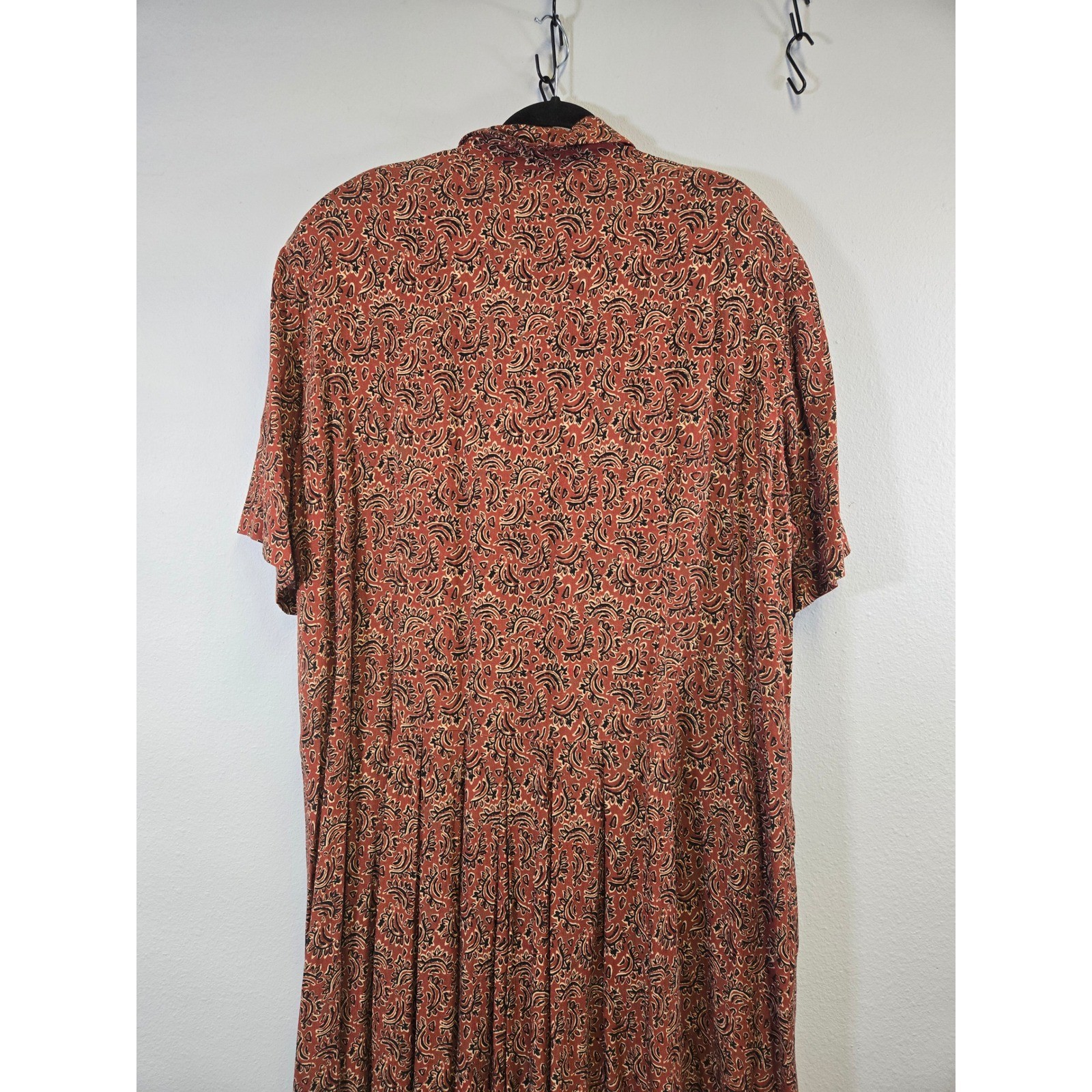 Elisabeth Vintage Paisley Boho Button Front Short Sleeve Midi Dress Size 22