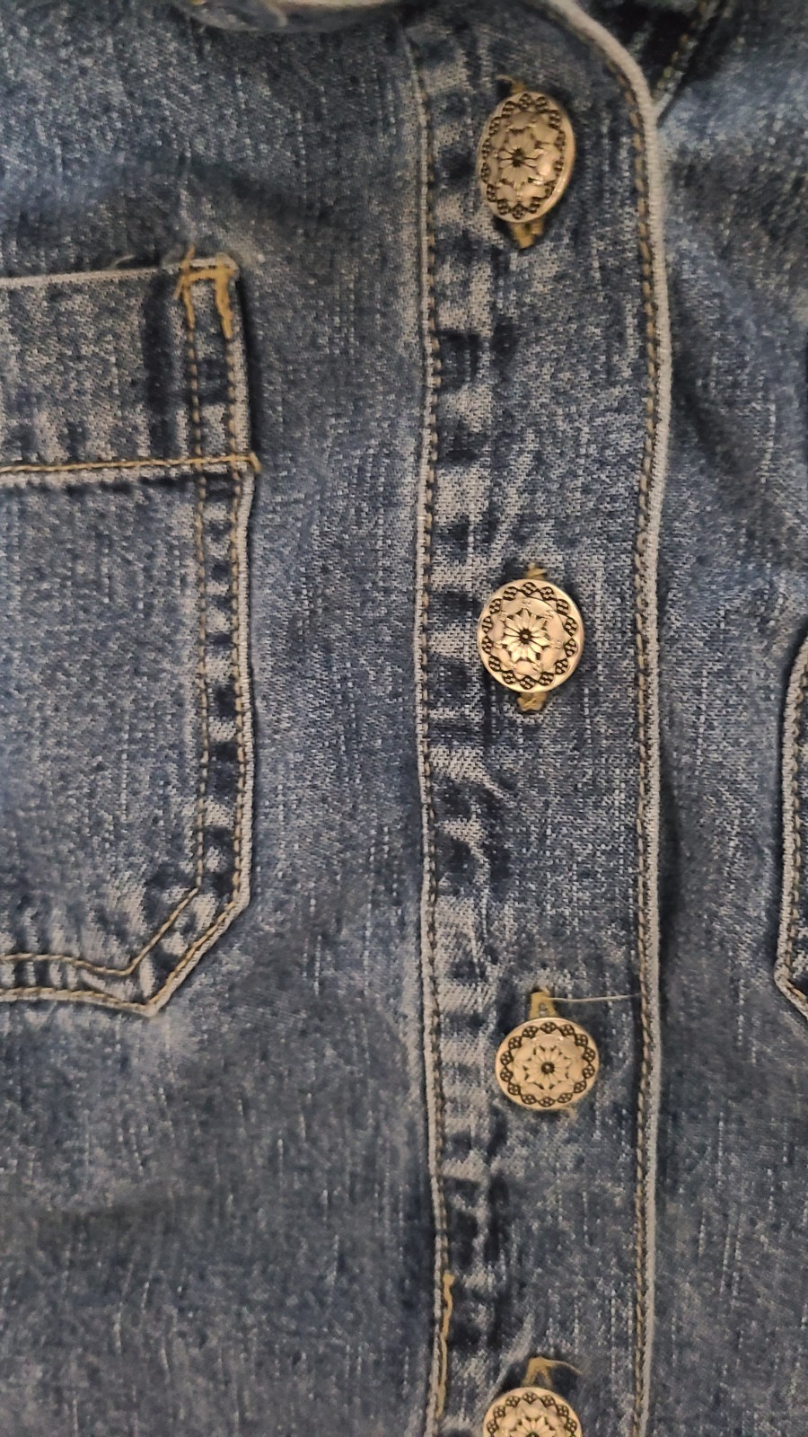 Vintage Faded Glory Denim Full Button Short Sleeve Collared Dress Missy 5/6