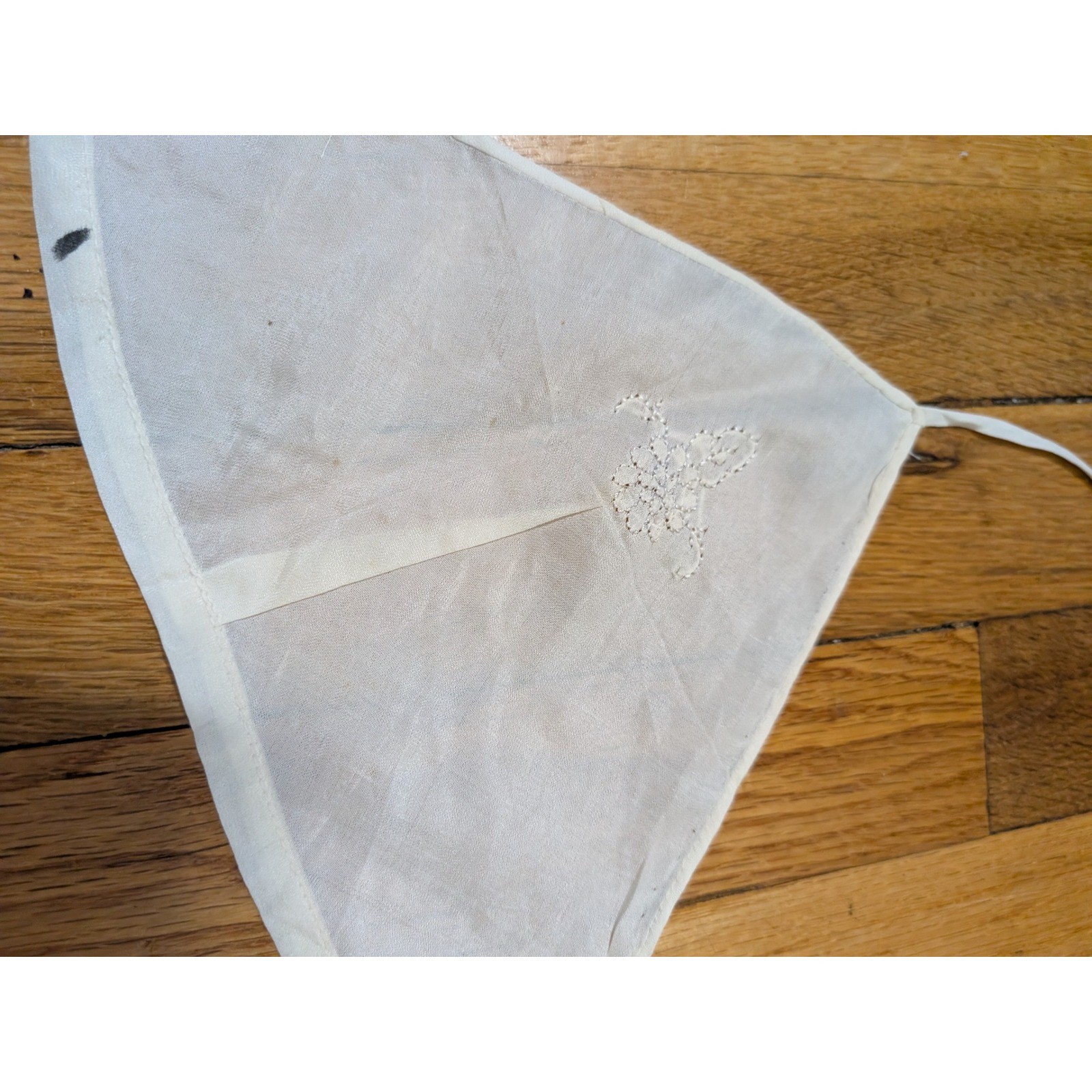 Antique Sheer Silk Embroidered Bralette White Floral Halter Button Back Lingerie