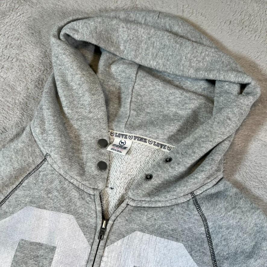 Vintage Victoria’s Secret PINK Hoodie Size XS Gray Full Zip Love Pink 86 Graphic