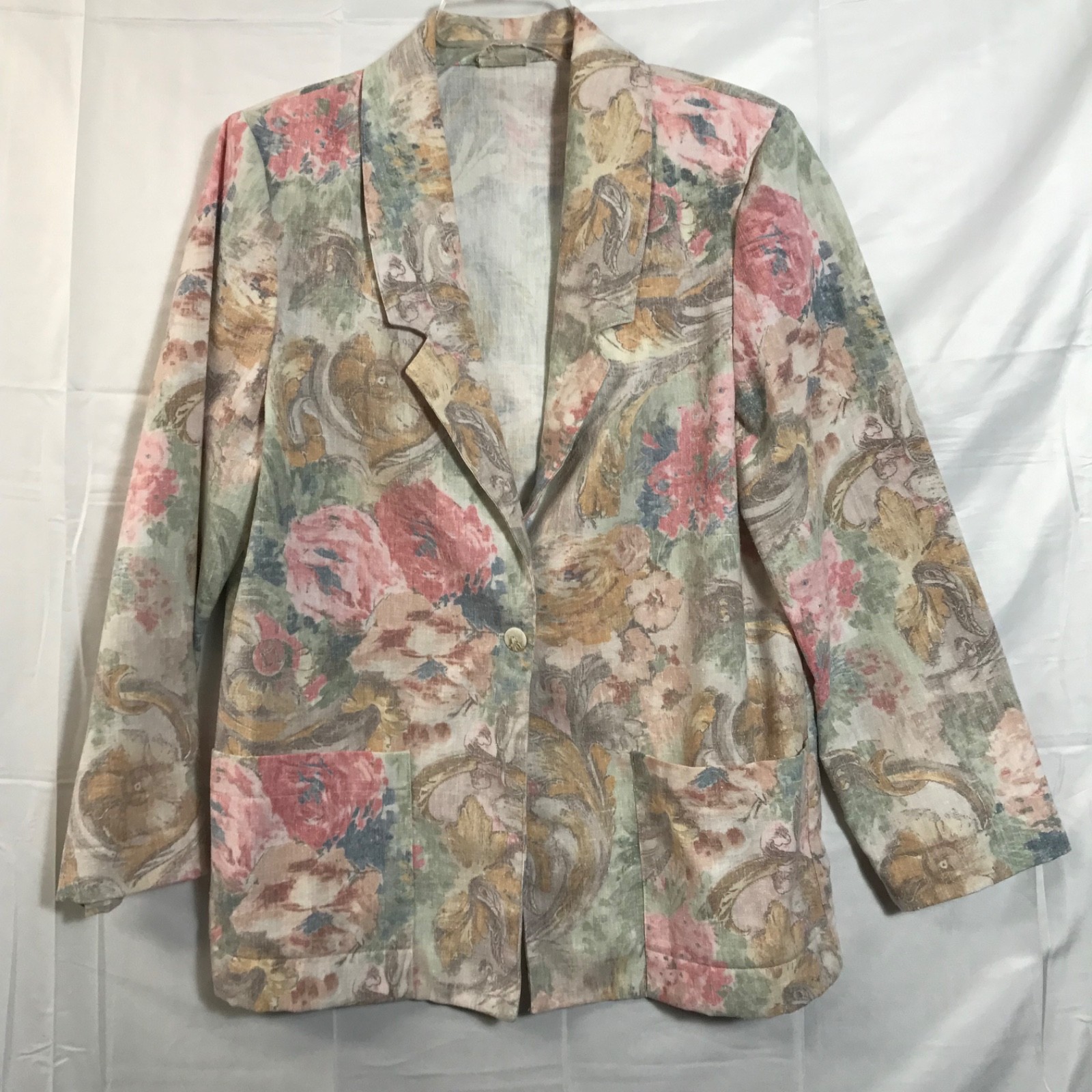Vintage 80s Floral Motiff Jacket Womens Sz Med Polyester / Cotton blend