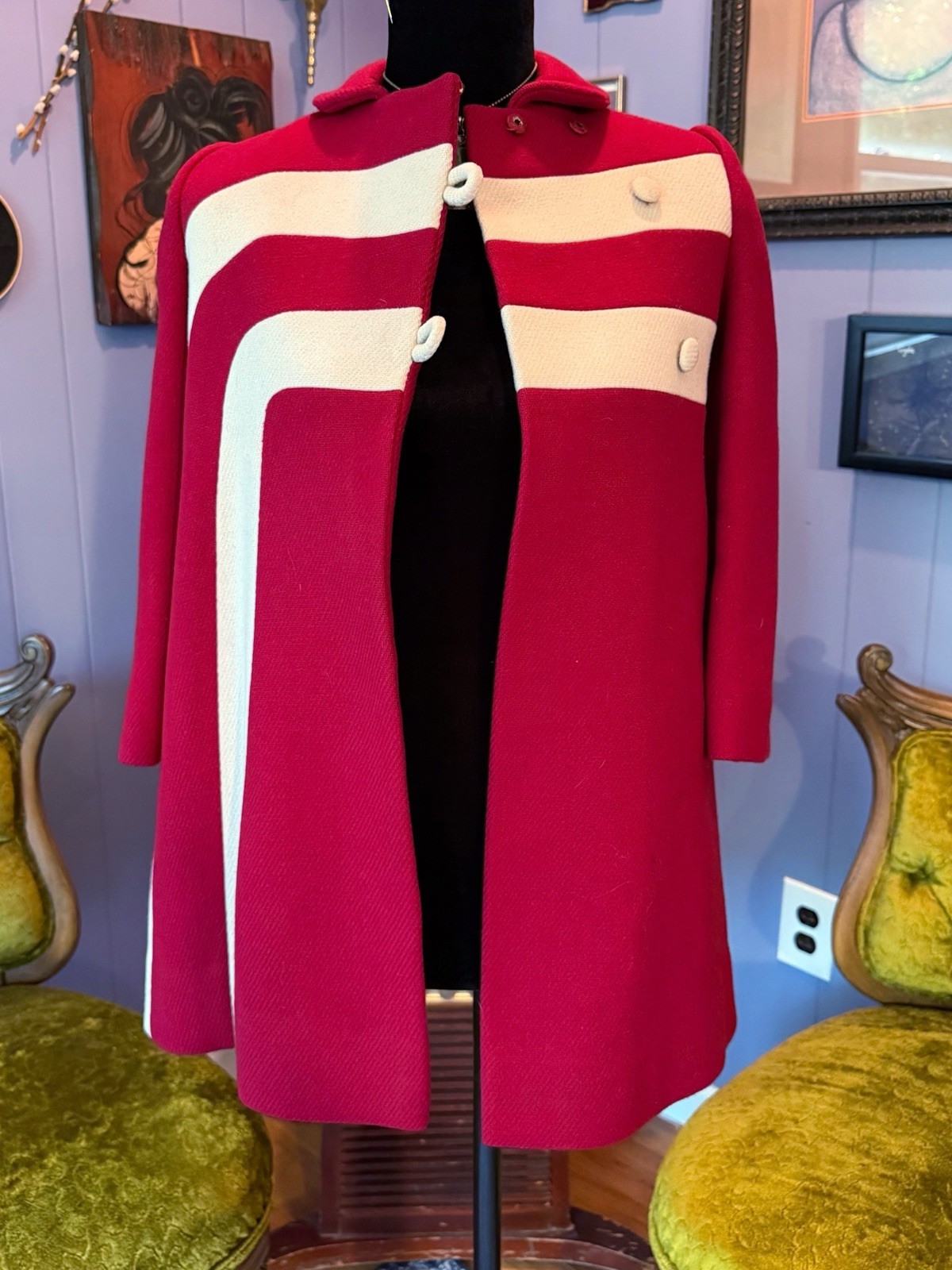 Vintage 60s F.W. Fischer Space Age Pop Art Mod Wool Coat Size XS