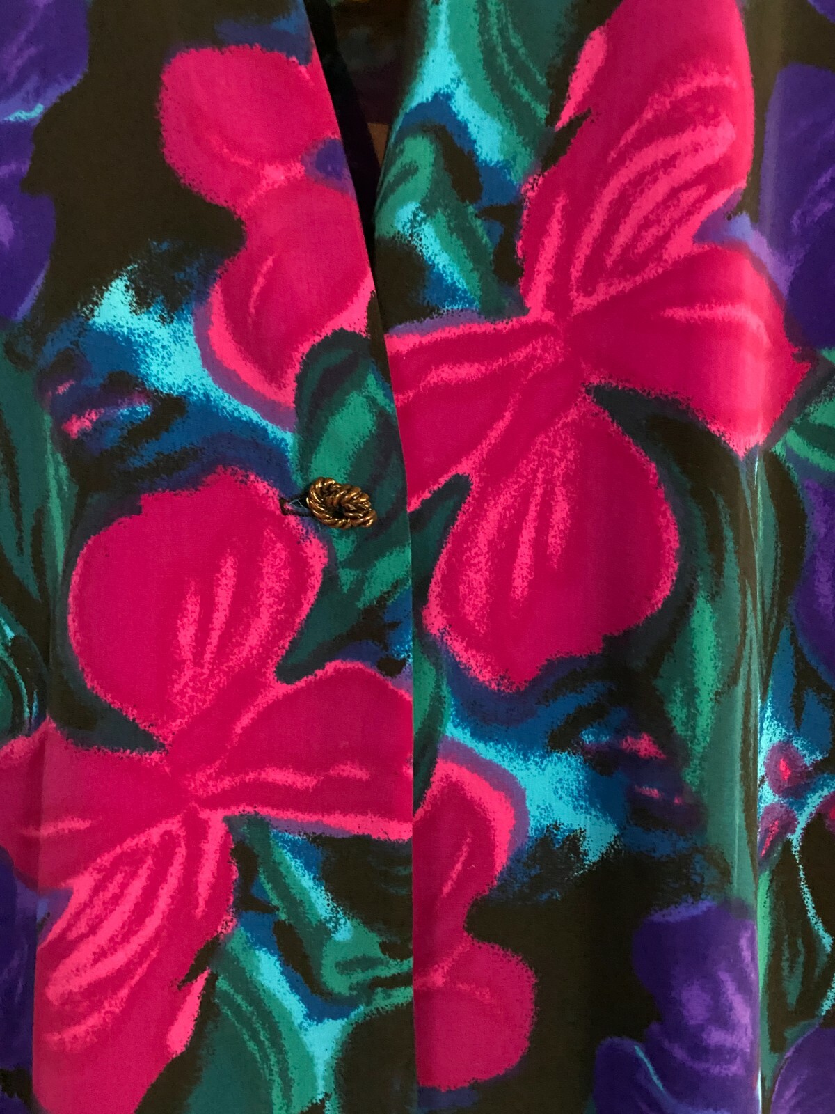 Vtg 80s S G Sport Jacket Top Floral Black Purple Magenta Blue Green Belted USA L
