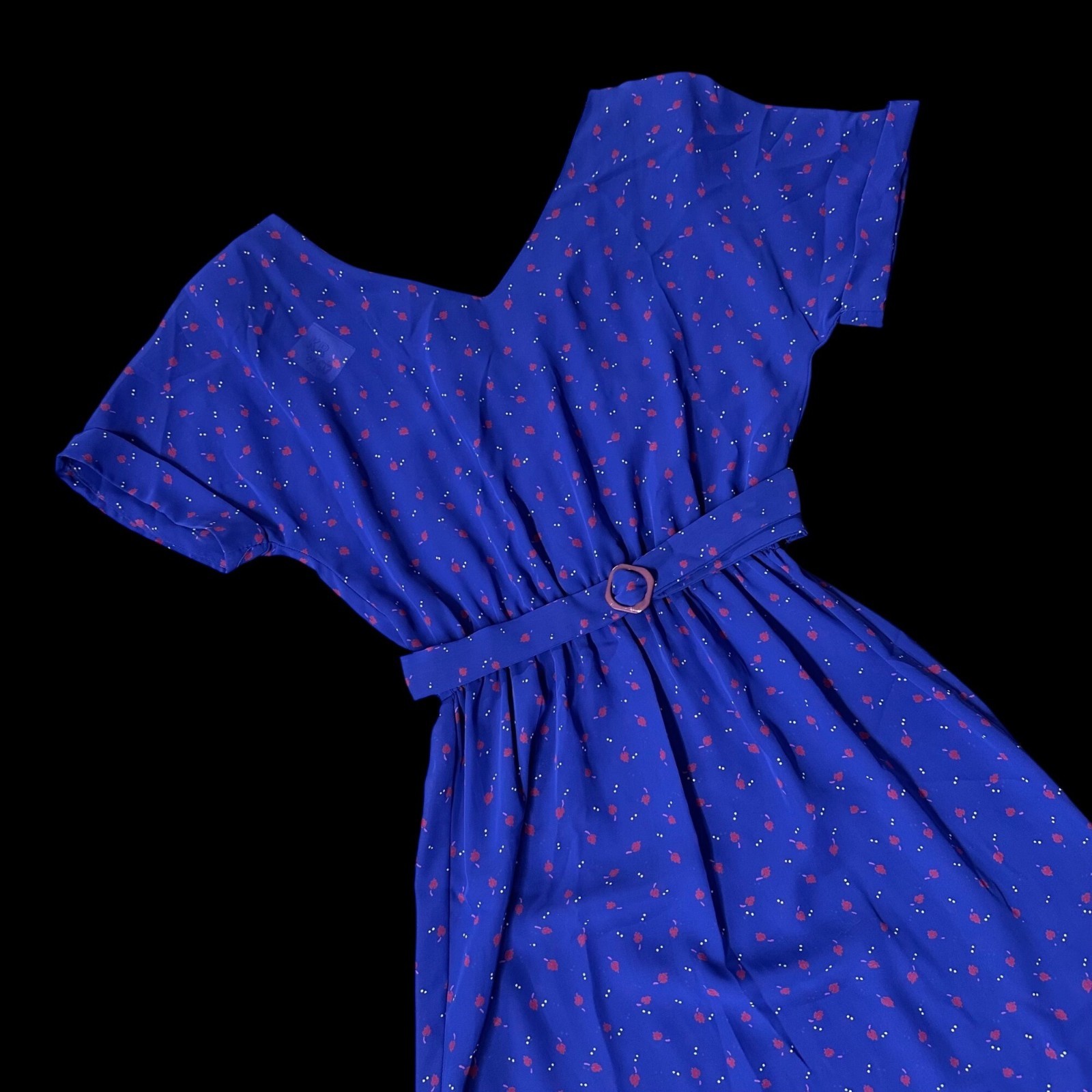 Vintage Purple Dress 90s Sheer Shoulder Pad Belt Size 11/12 KR Of NY USA Floral