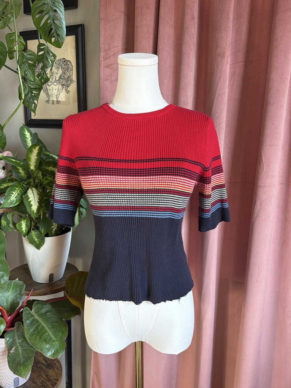 Vintage 90’s Crazy Horse Liz Claiborne Women’s Cotton Top, Red Striped, Size S