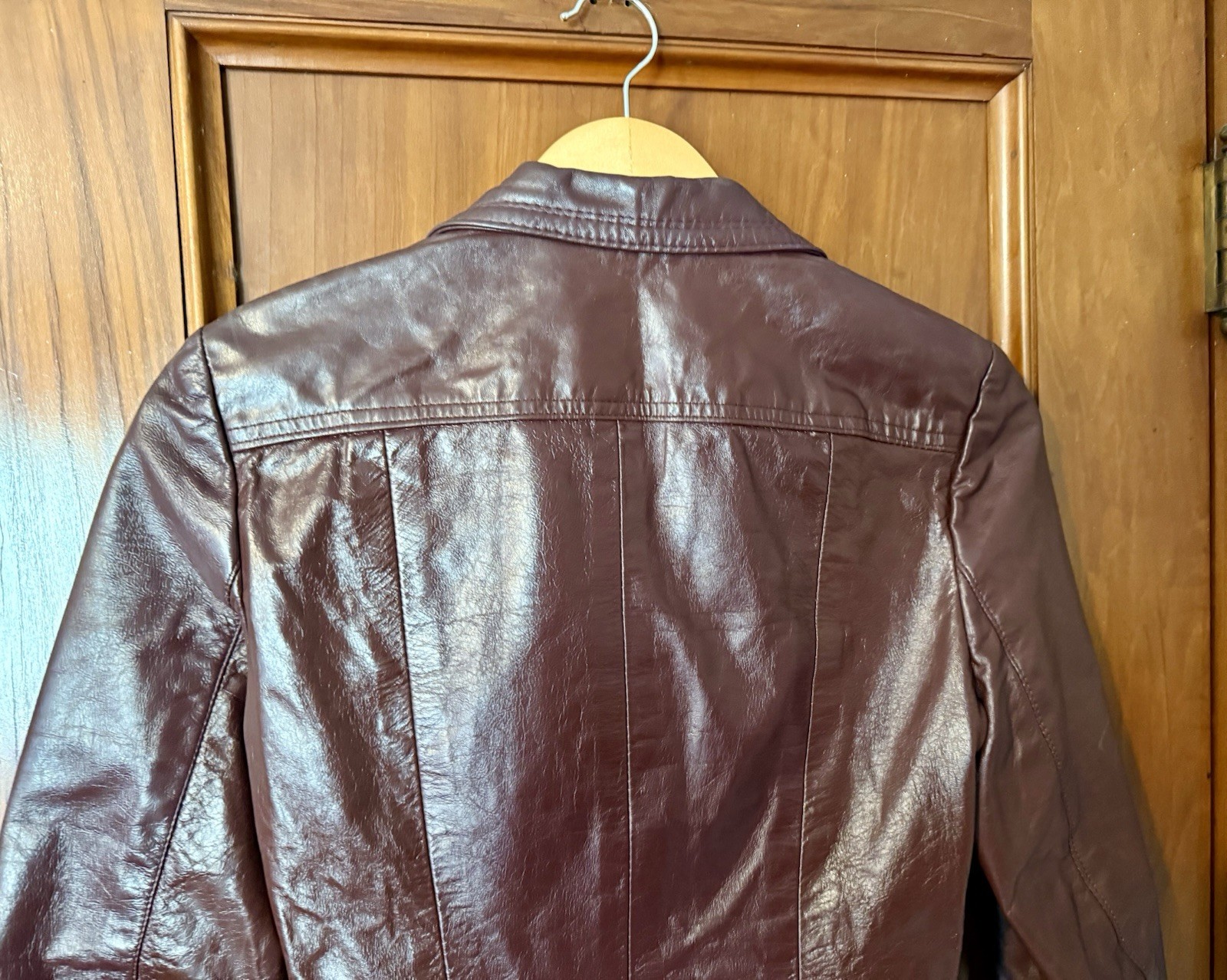 Vintage 70s Avant Garde Deep Burgandy Leather Button Up Jacket/Blazer Womens S