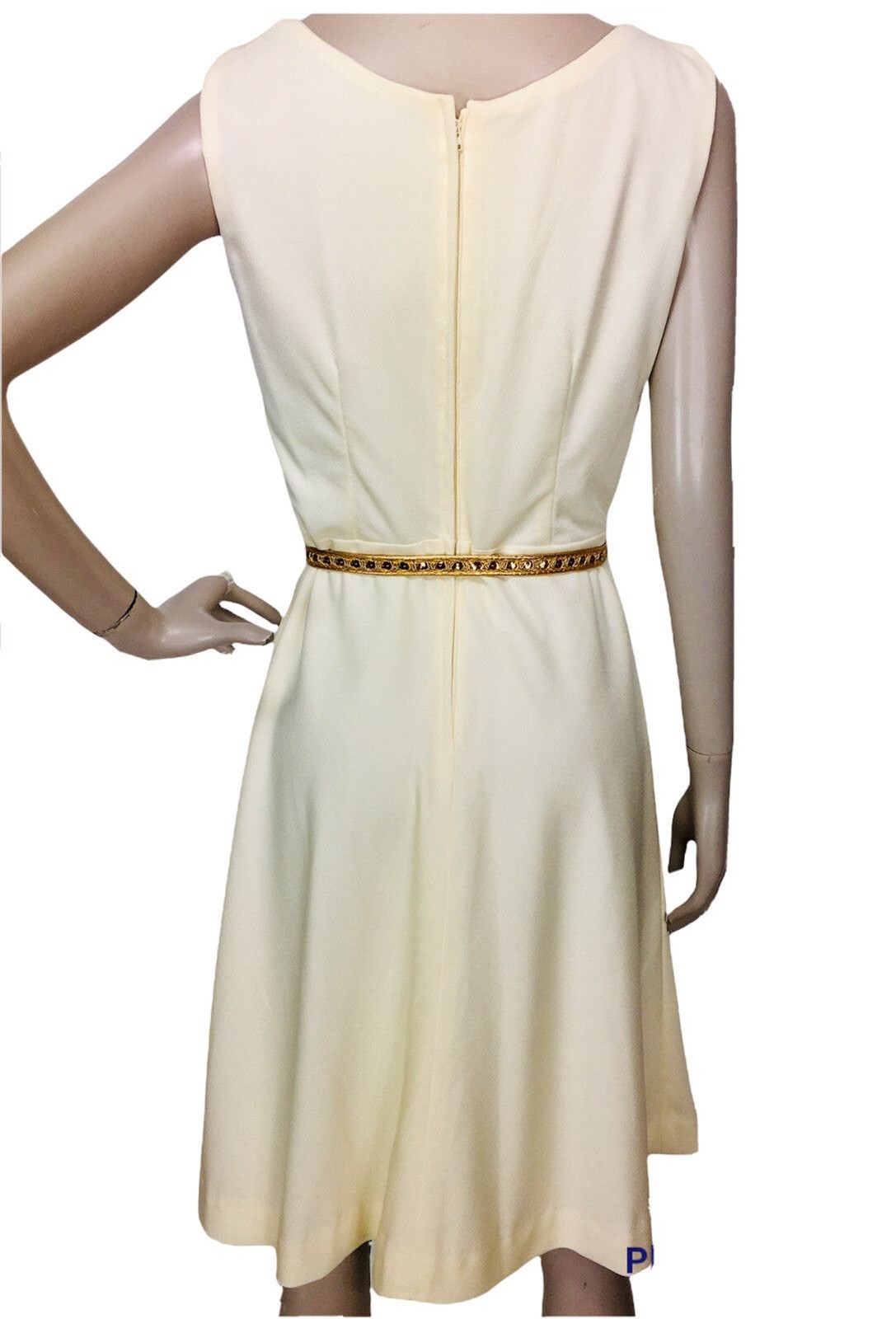 Vintage 60s Ivory & Gold Belted Dress Bolero Jacket Head Scarf 4 Piece Set