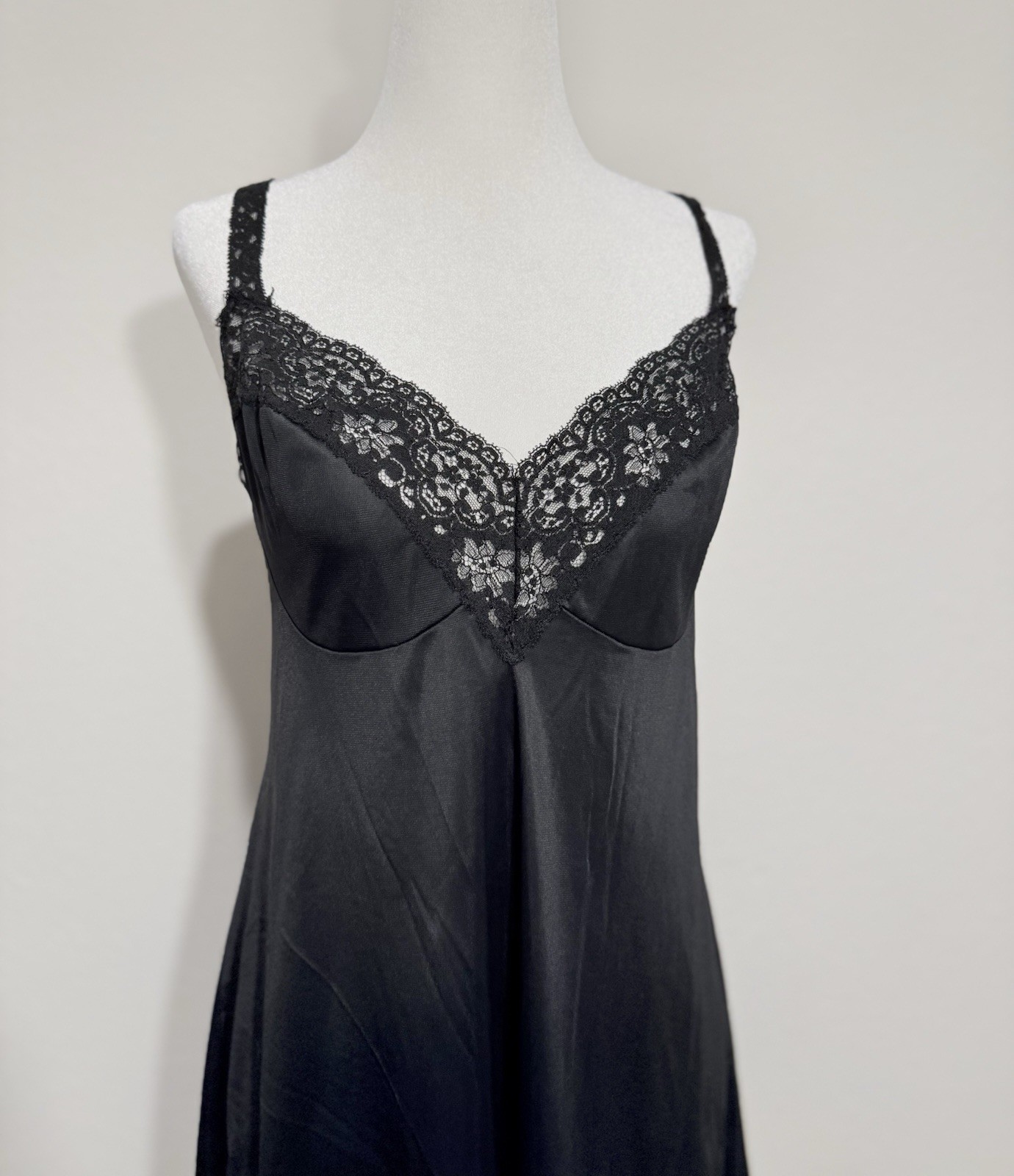 Vintage Black Lace Slip Dress 90s Satin Bias Cut Mini XS S M L