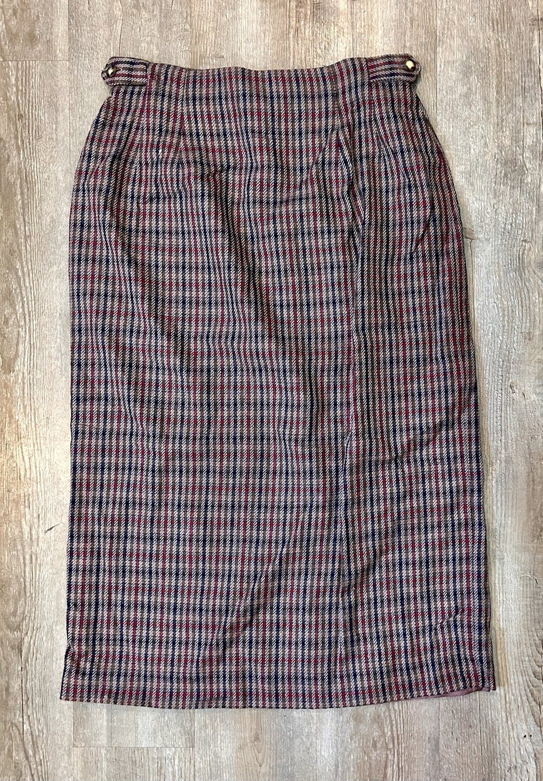 Vintage David Brooks Wool Blend Plaid Midi Skirt Button Waist Detail SZ 12