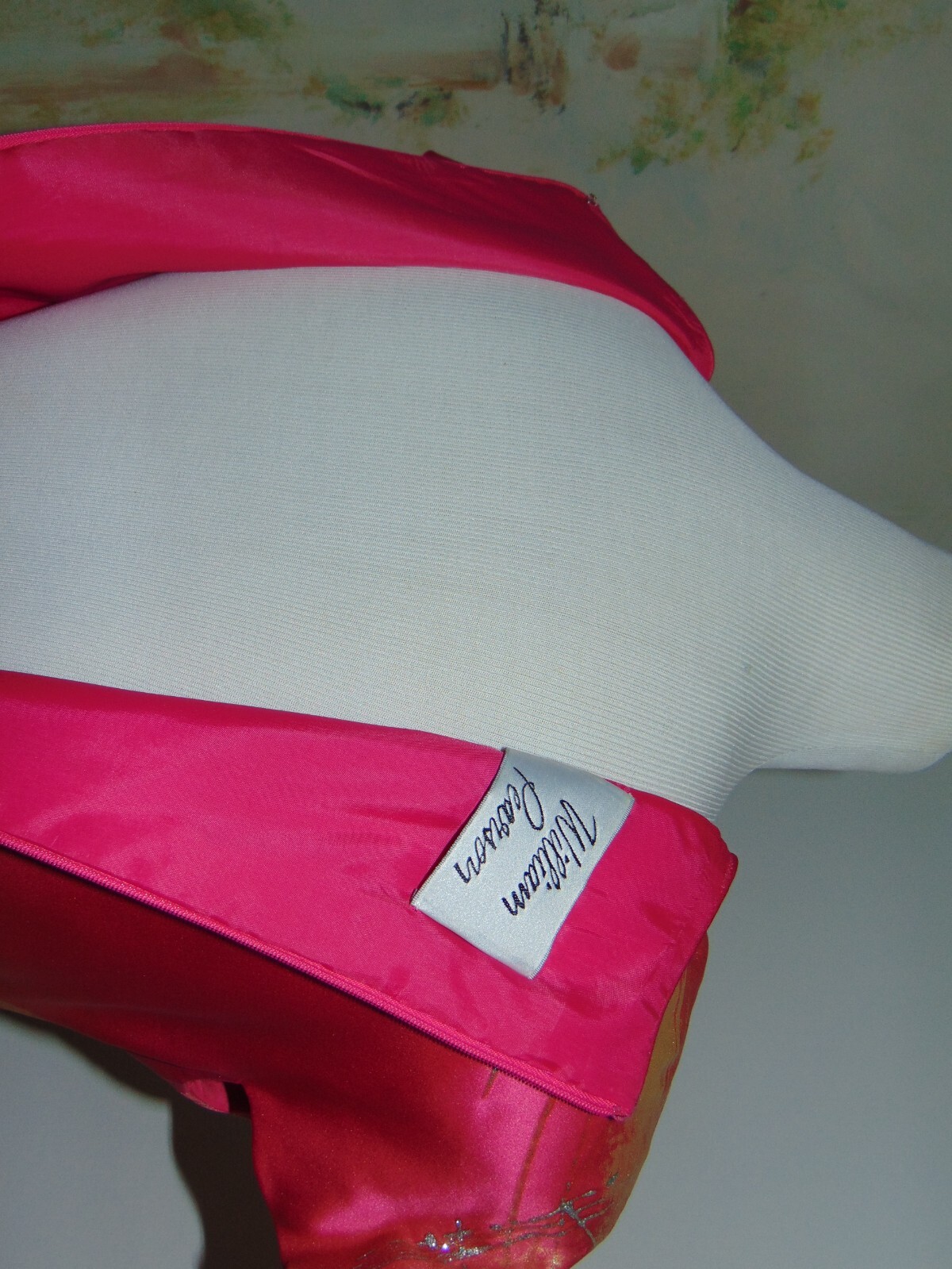 William Pearson Designer Vintage Dress Cheongsam Slit Rose Pink Gold Silver sz 6