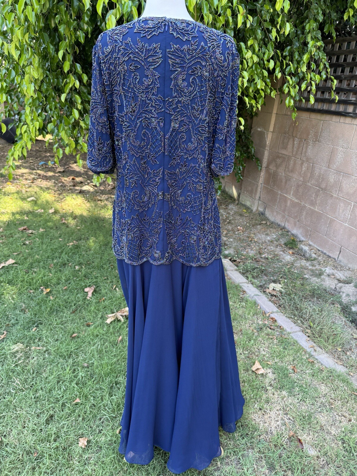 vtg 80/90’s Channa Navy Blue Beaded Mother Of Bride Dress L/XL Chiffon Wedding