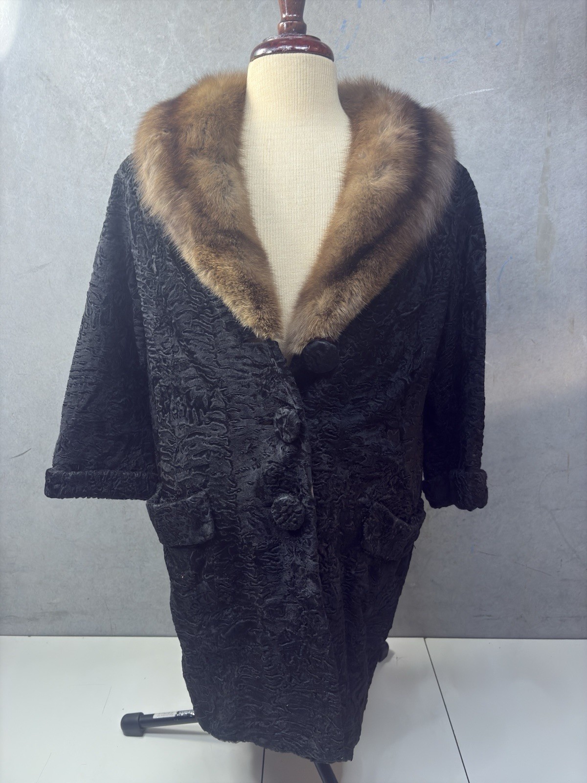 Vtg Petersen & Bailey Persian Lamb Fur Coat Mink Collar Karakul 21×32