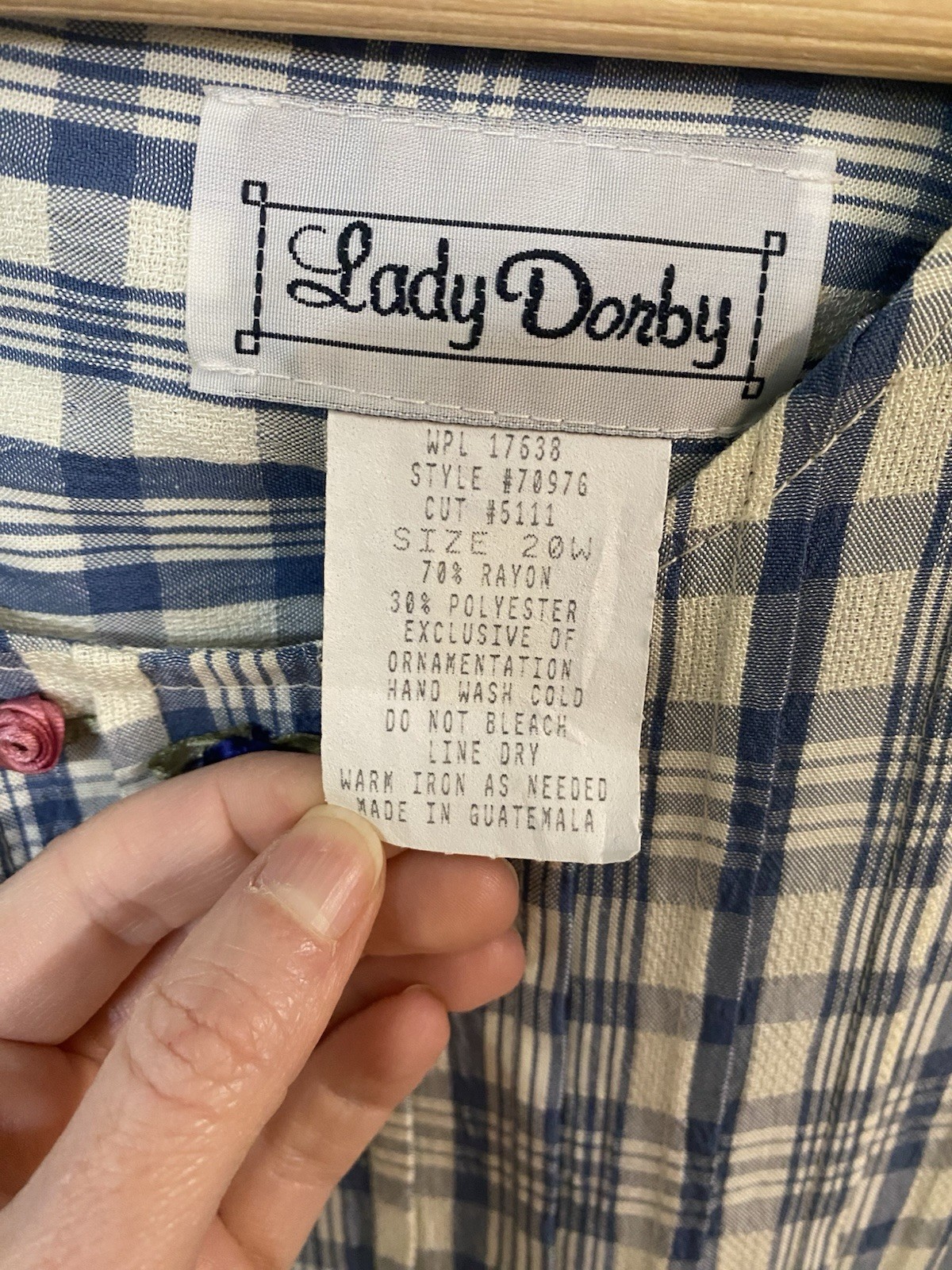Lady Darby 90’s Style Blue Plaid Dress With Floral Details Size 20W