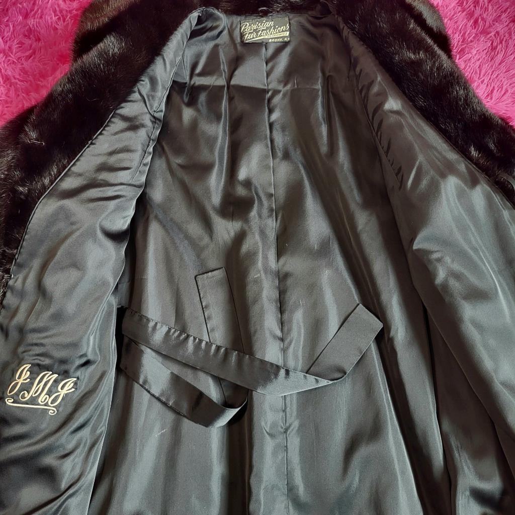 PARISIAN FURS~M/L~STUNNING VINTAGE BLACK GENUINE REAL FULL LENGTH MINK FUR COAT