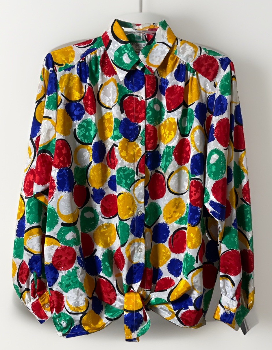 Adelaar Matson Vintage 1980’s Long Sleeve Abstract Colorful Blouse Women’s Large