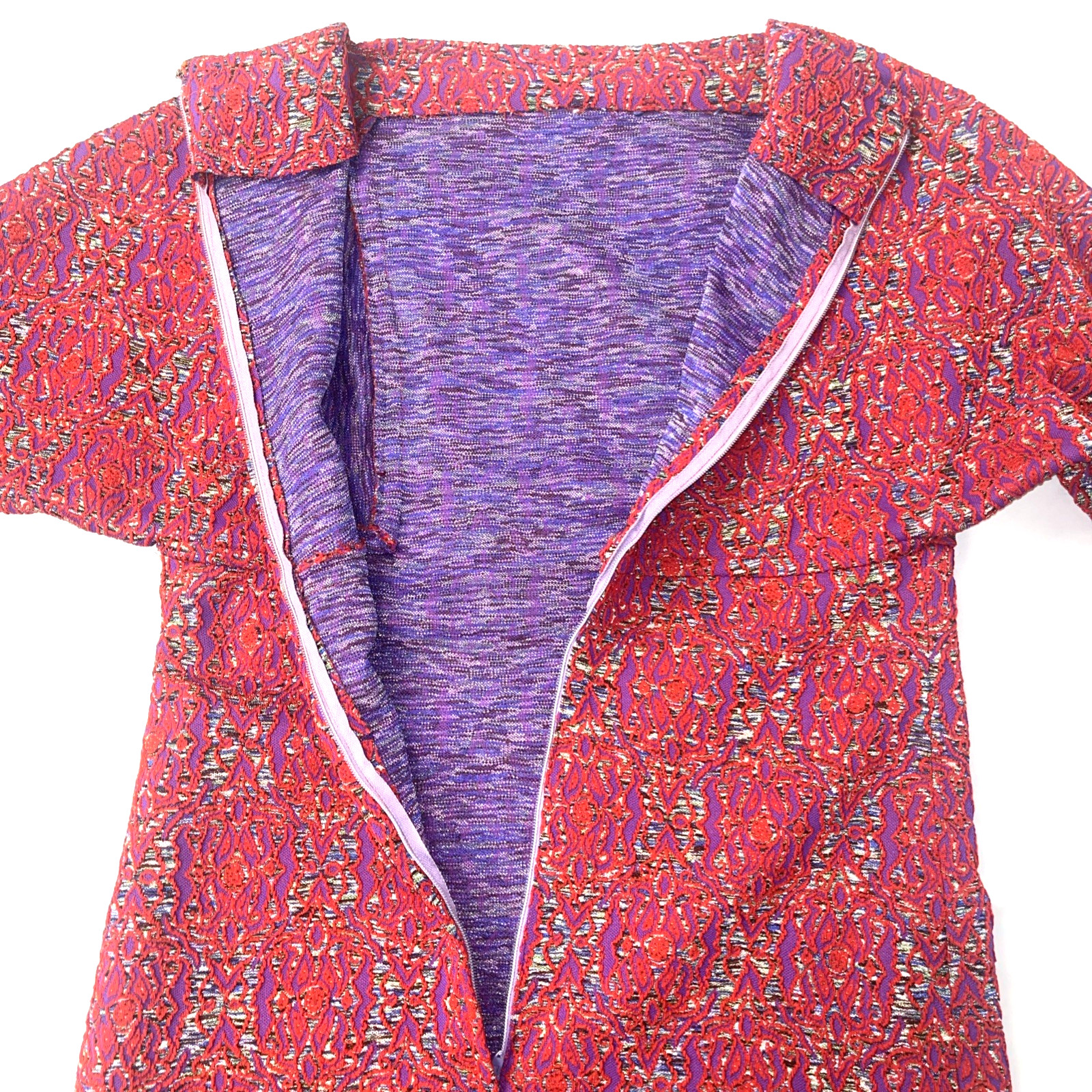 VTG 1960s Mod Dress Handmade Red Purple Abstract Retro Short Sleeve Midi Length