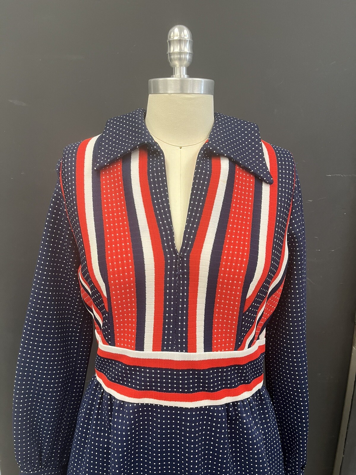 Vintage Polka Dotted Dress, Navy/Red/White