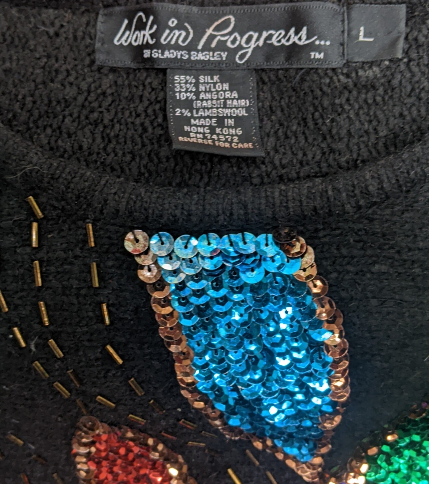vintage WORK IN PROGRESS Gladys Bagley EMBELLISHED SWEATER sequin ANGORA