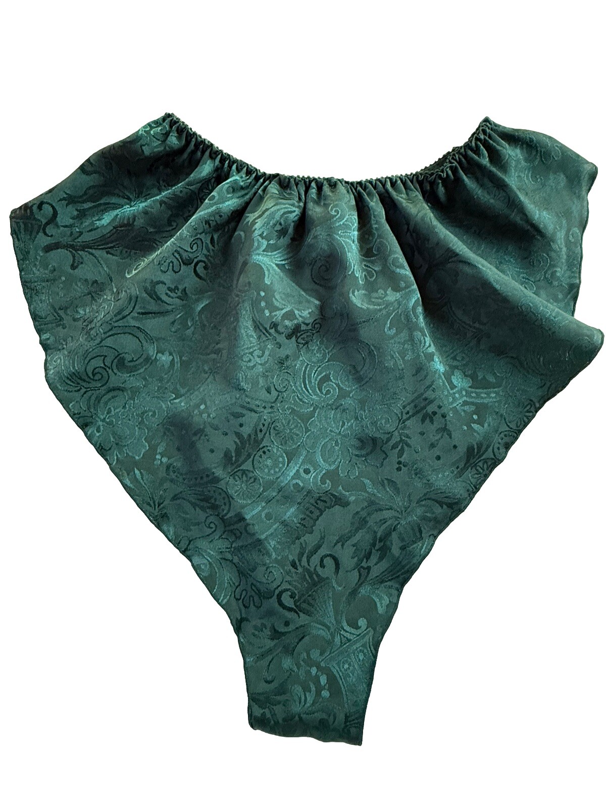 Vtg Victorias Secret Satin Panty Flutter Tap Panty 90s Hi Cut Jacquard Green P S