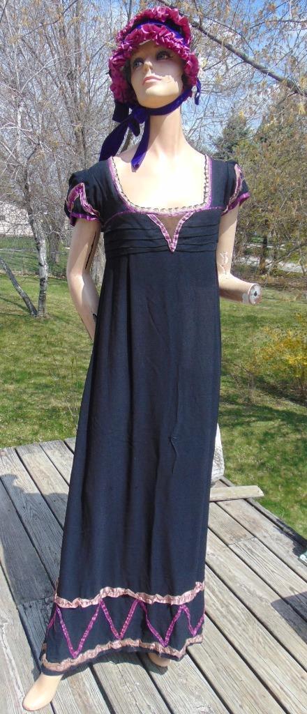 VTG Regency Era Dress Juliet Sleeve Jacket & Velvet bonnet