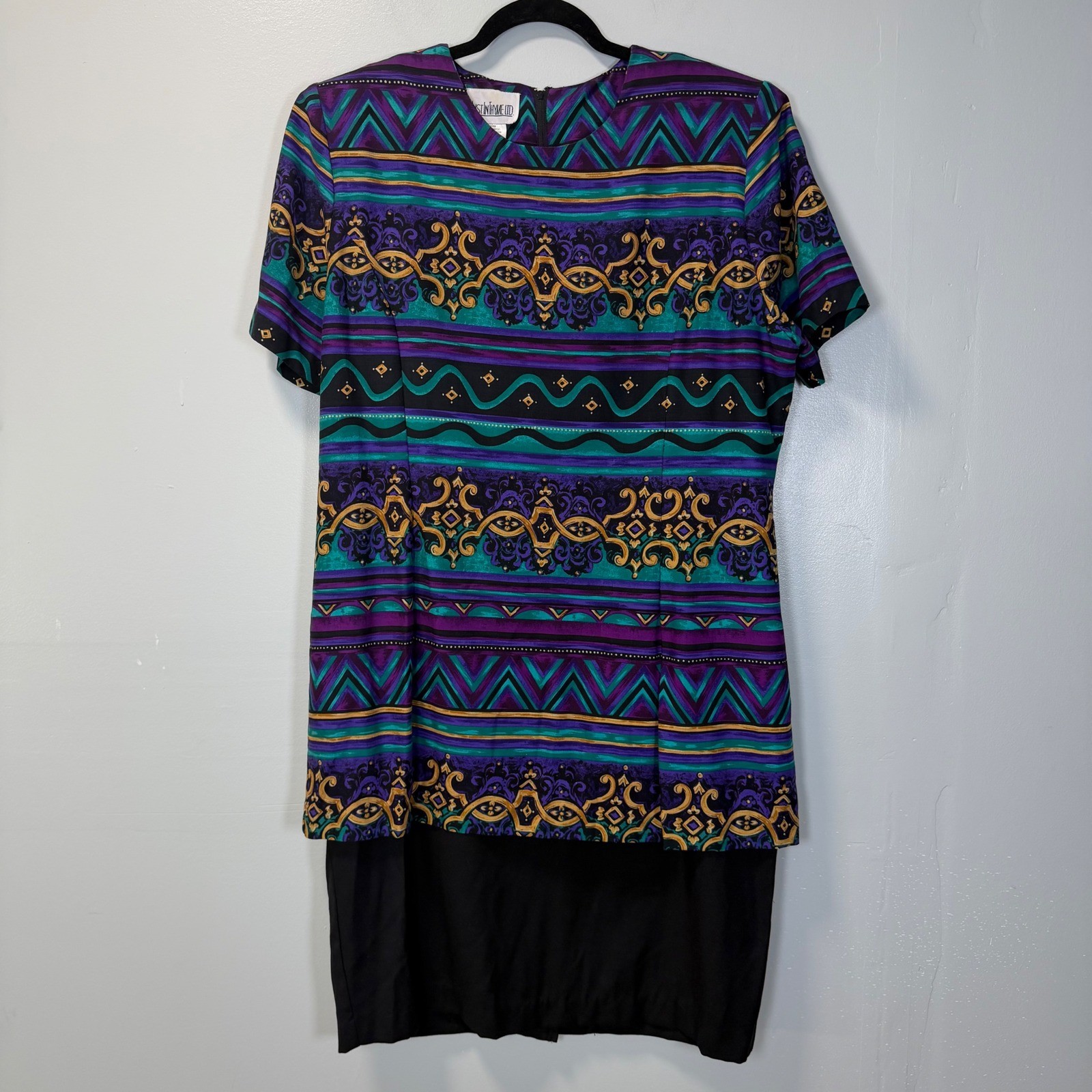 Vintage Just In Thyme LTD Abstract Geometric Print Short Sleeve Sheath Dress 16