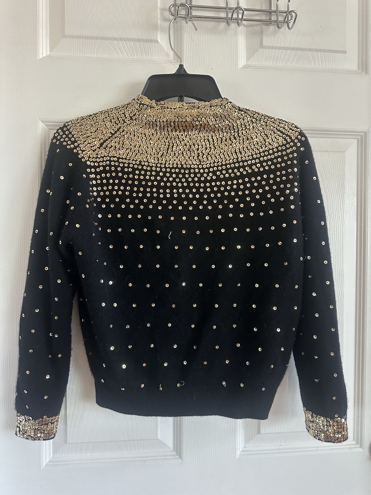 1950’s VINTAGE Black Cashmere/Wool Blend Cardigan with Gold Sequin Accents