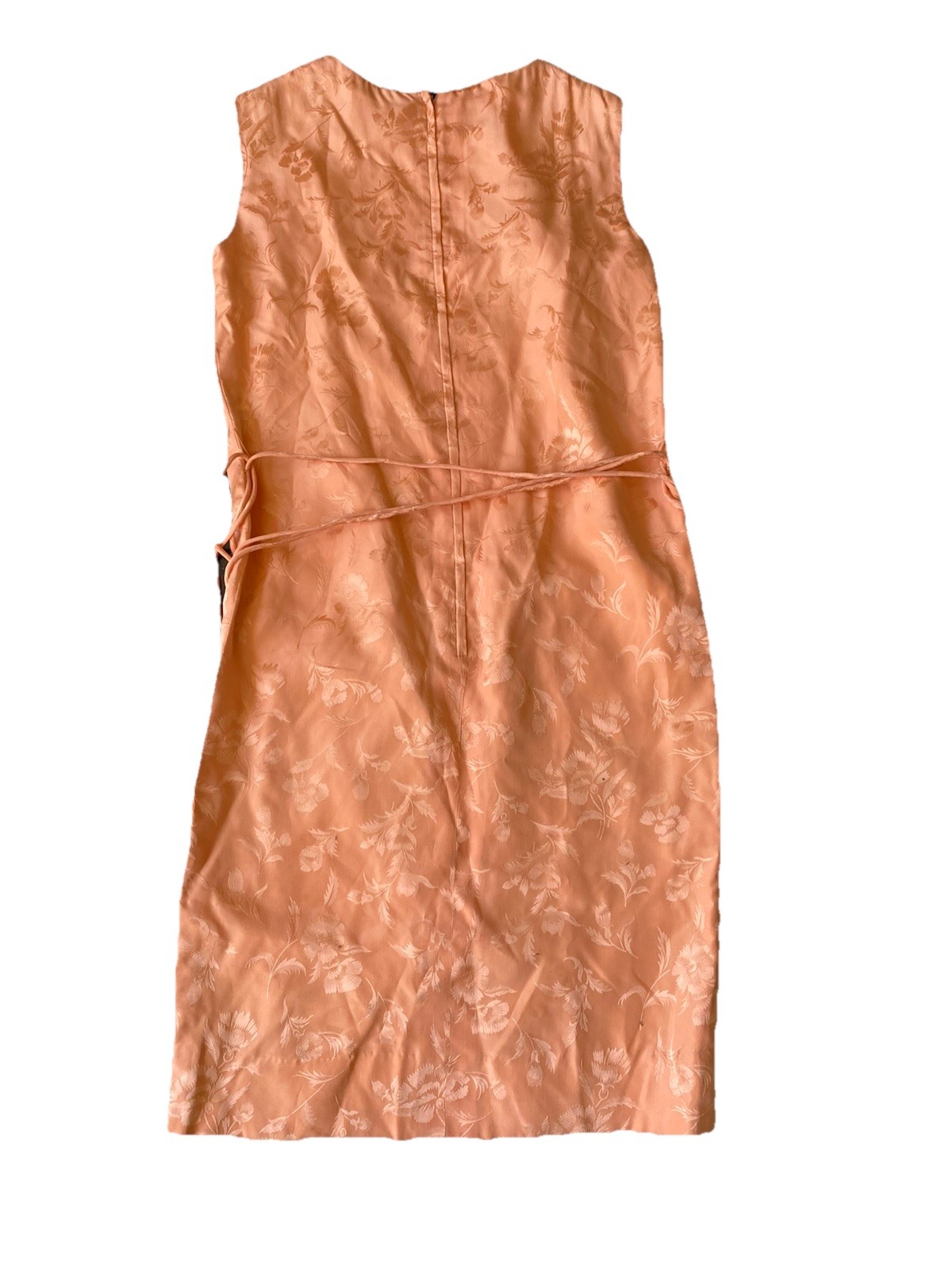 Vintage Bruce Arnold Peach Coral Silk 1960s Asian Floral Sheath Dress 10 Orange