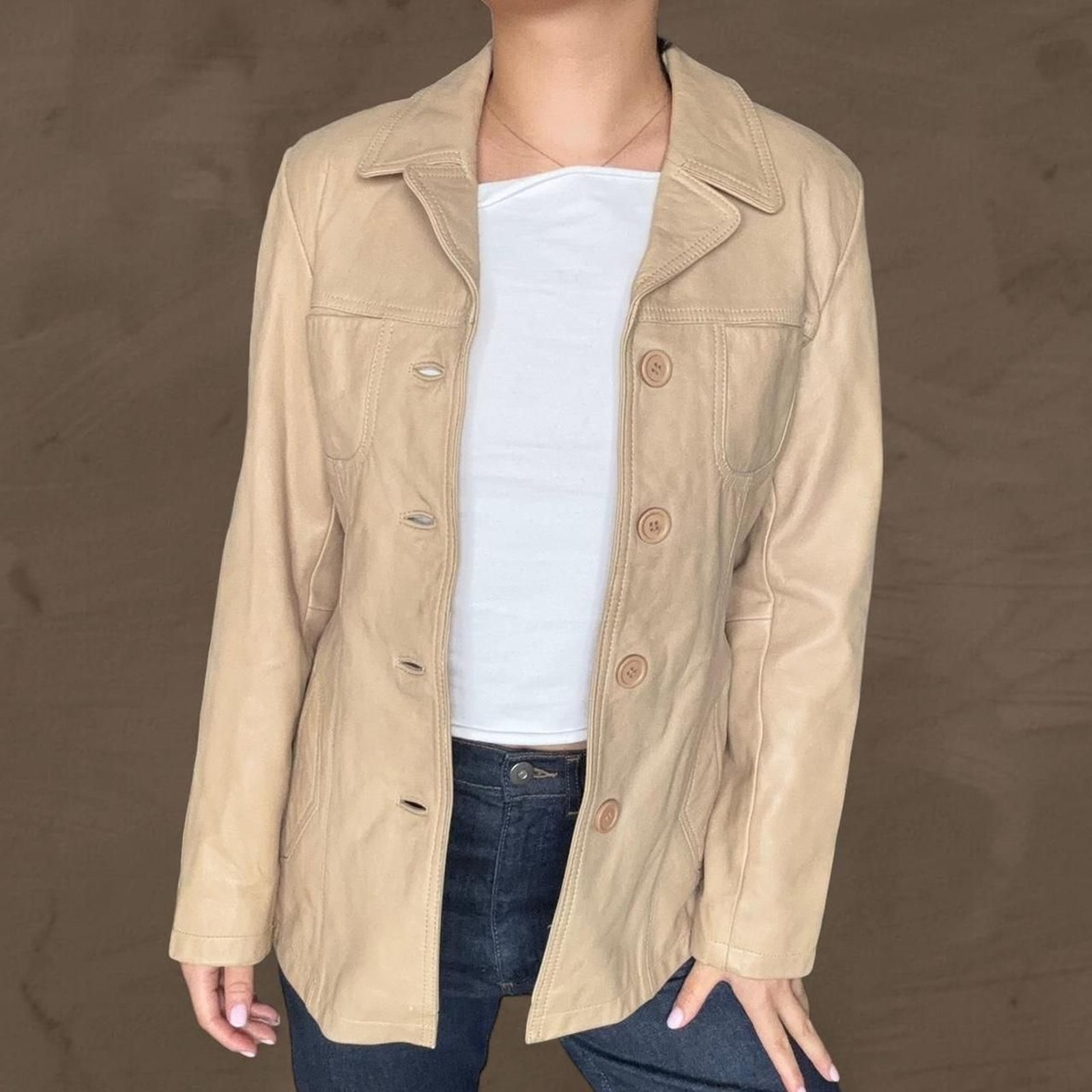 Vintage cream leather jacket by Mauritius size medium