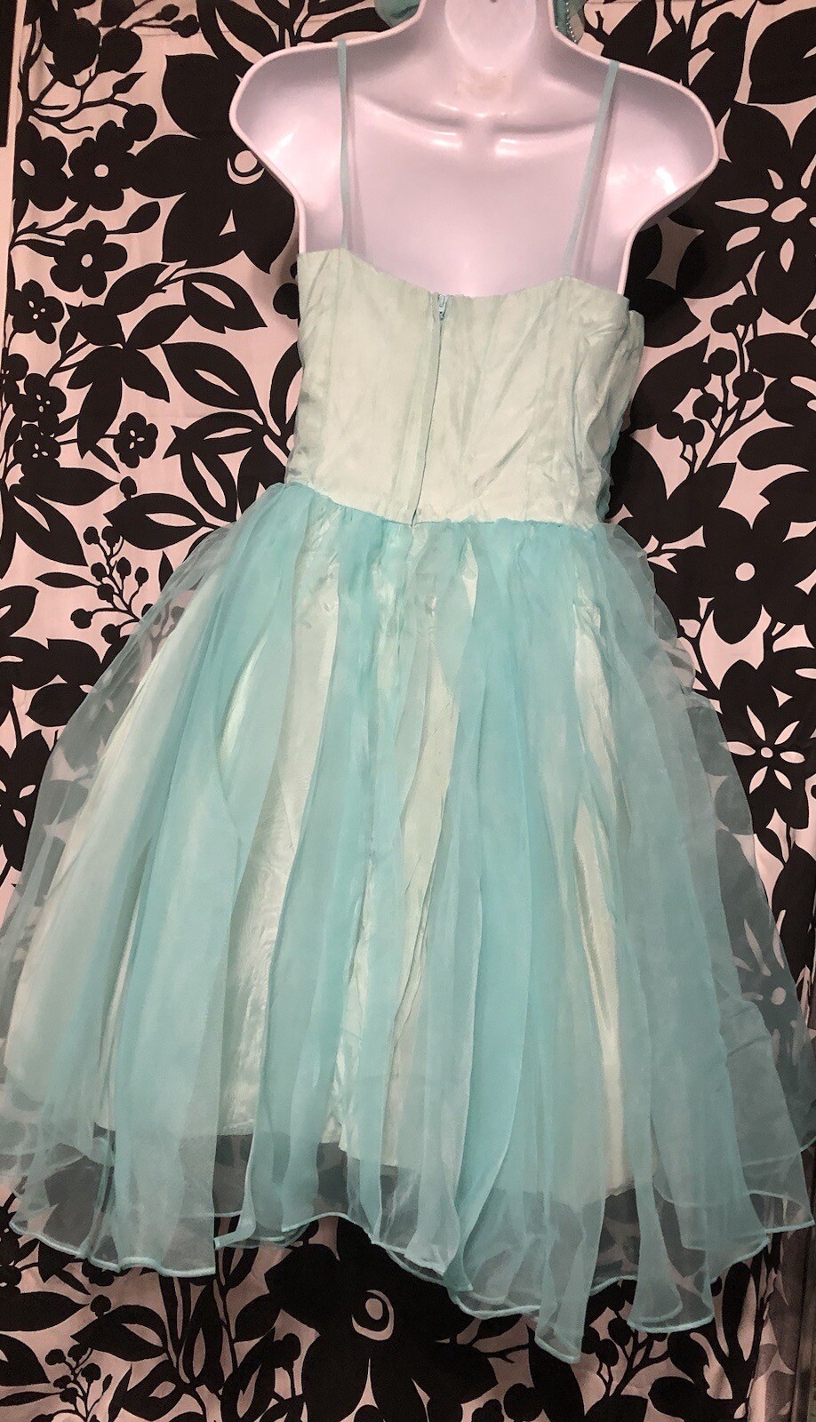 Late 1950s Early 1960s Aqua Party Poof Dress Cape Headpiece