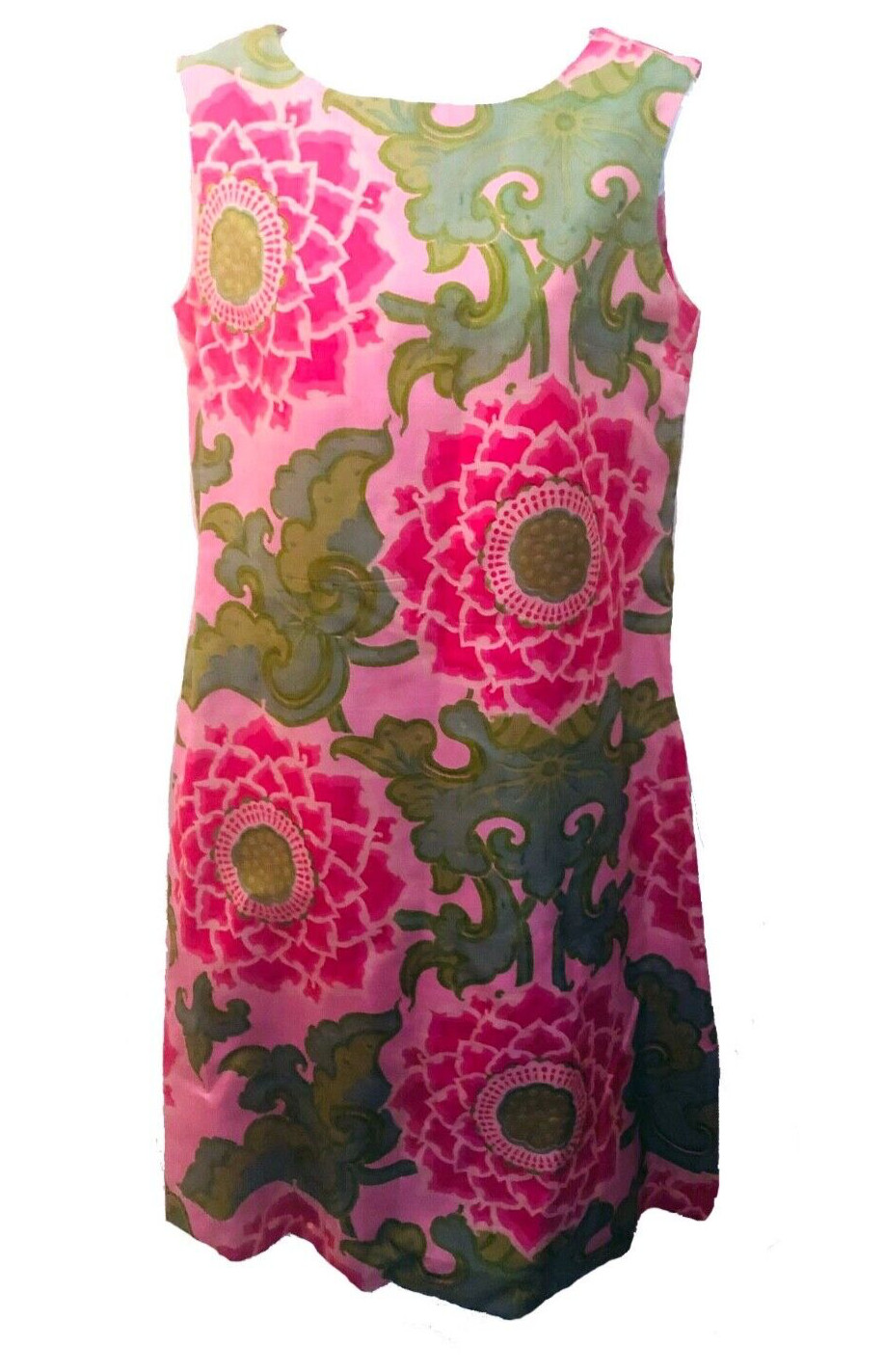 H. Shibuya Couture Yokohama VTG Japanese Silk Floral Sleeveless shift dress M