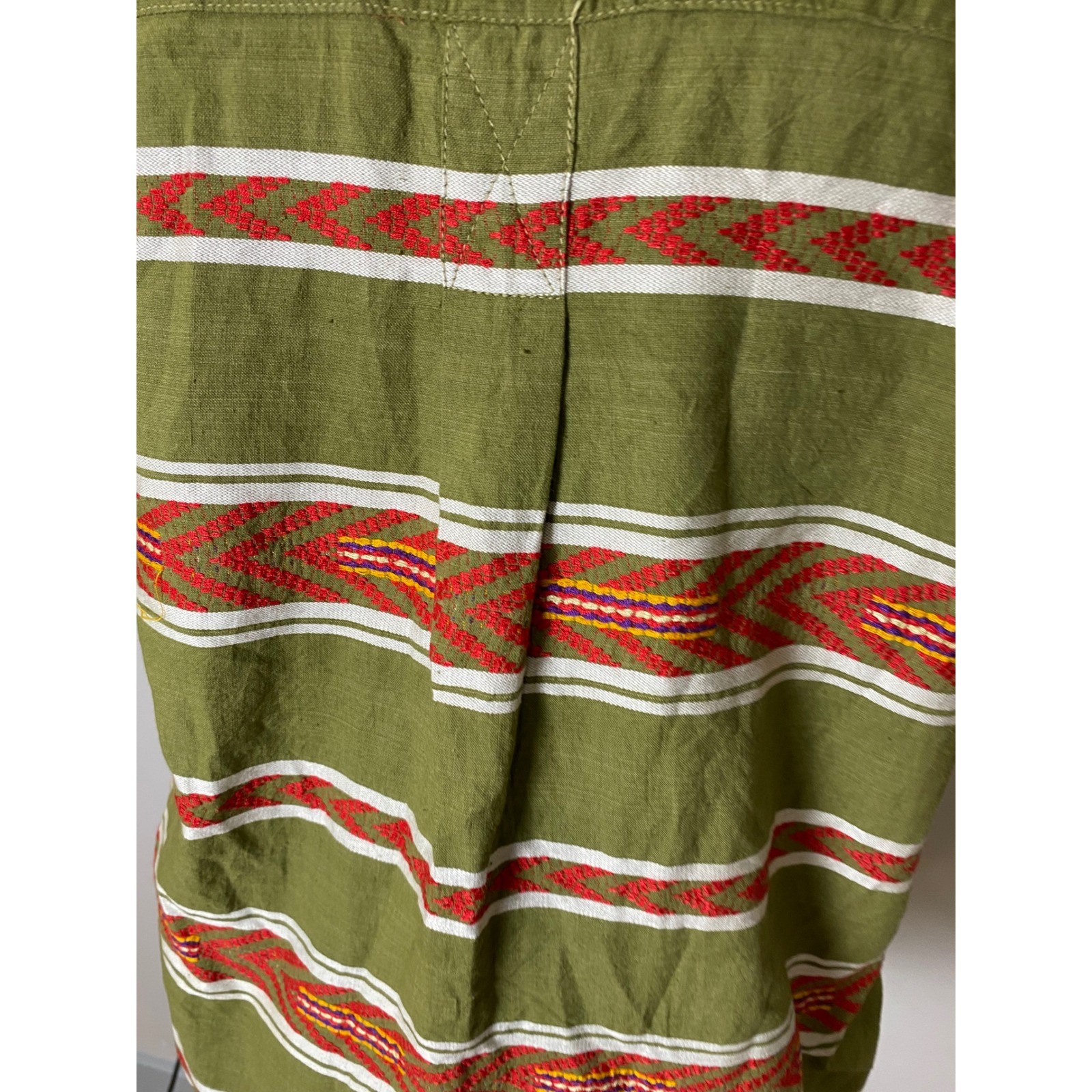 Vintage 1989 Angelique Olive Green Southwestern Woven Cotton Shirt Womens Medium