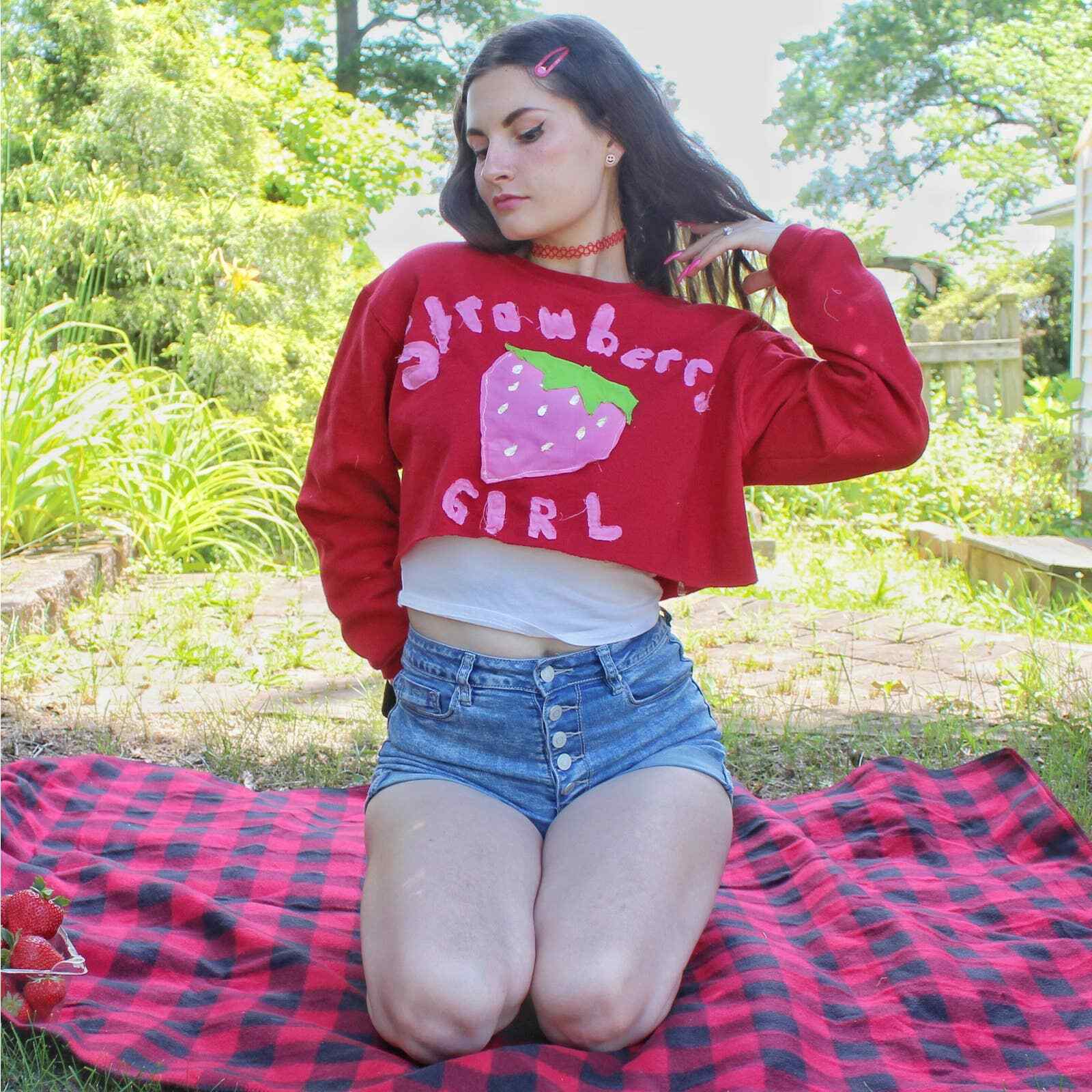Odd Faery Strawberry Girl Reworked Sweater by Hanes