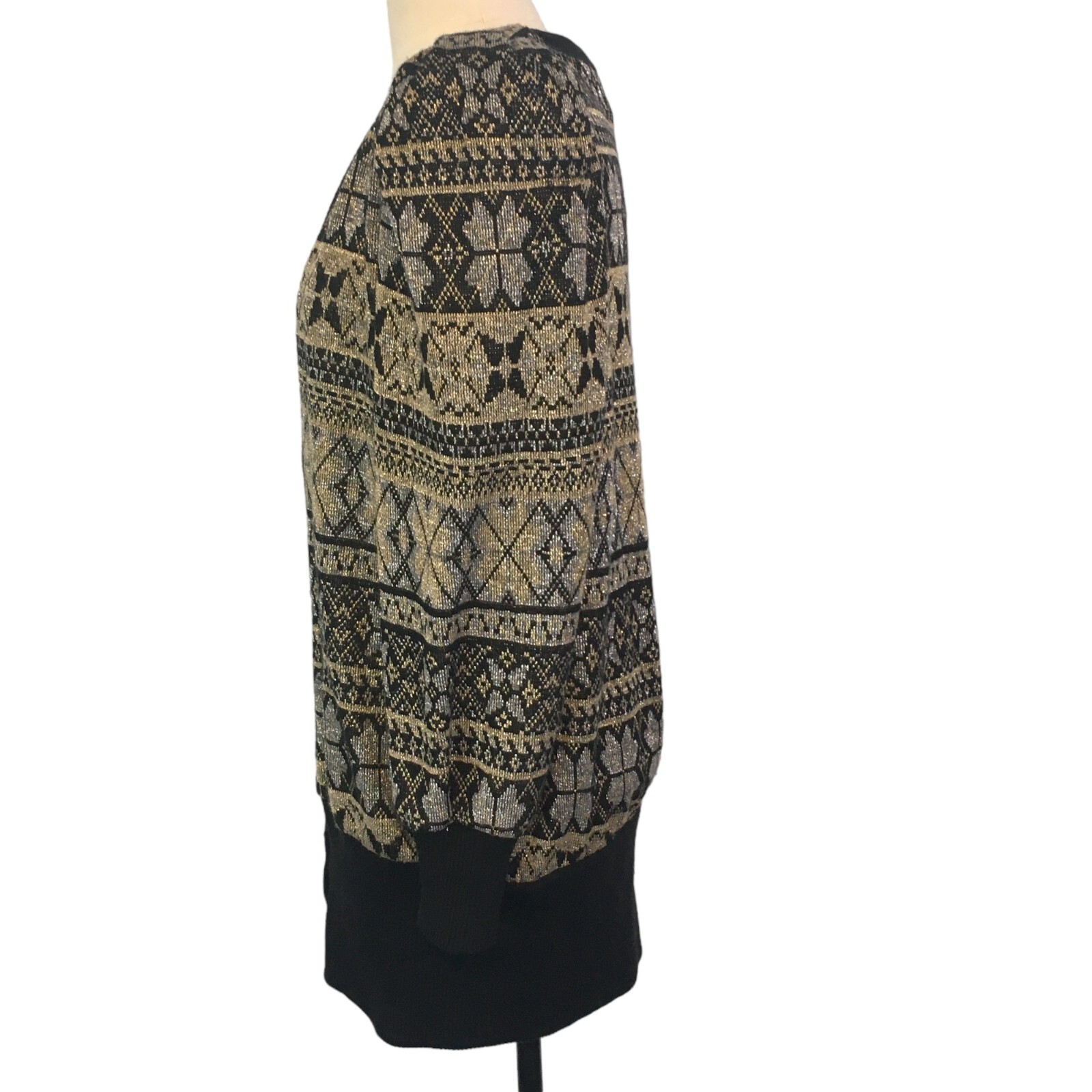 Leslie Lucks Womens Vintage Black Metallic Cardigan Sweater, Silver Gold 12