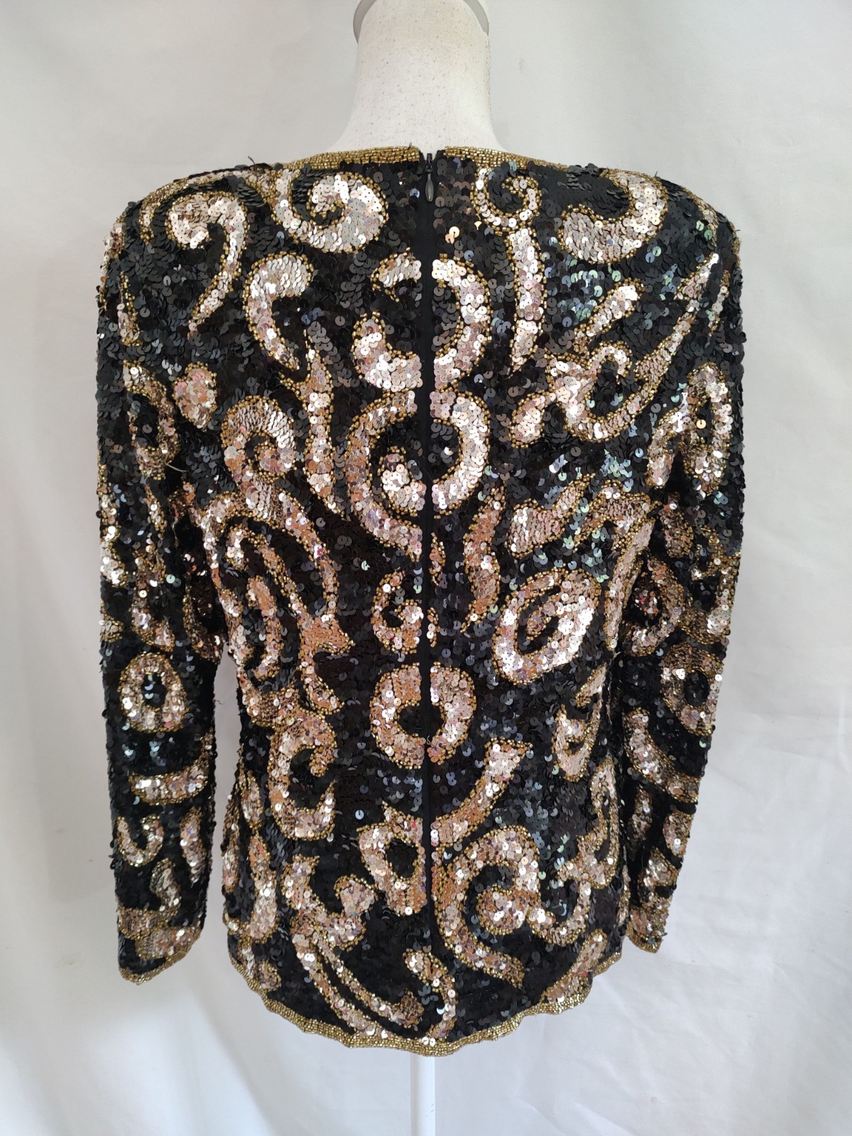 90’s Vintage Joan Leslie Sequin Top Blouse Sparkle Long Sleeve Black Sz 10