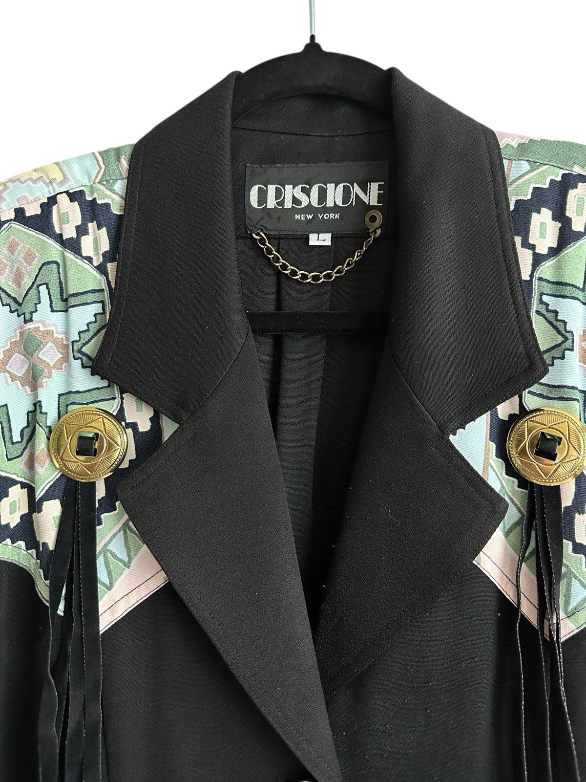 Vintage 80s/90s CRISCIONE Black Wester Aztec Tone Blouse Shirt Jacket Black L